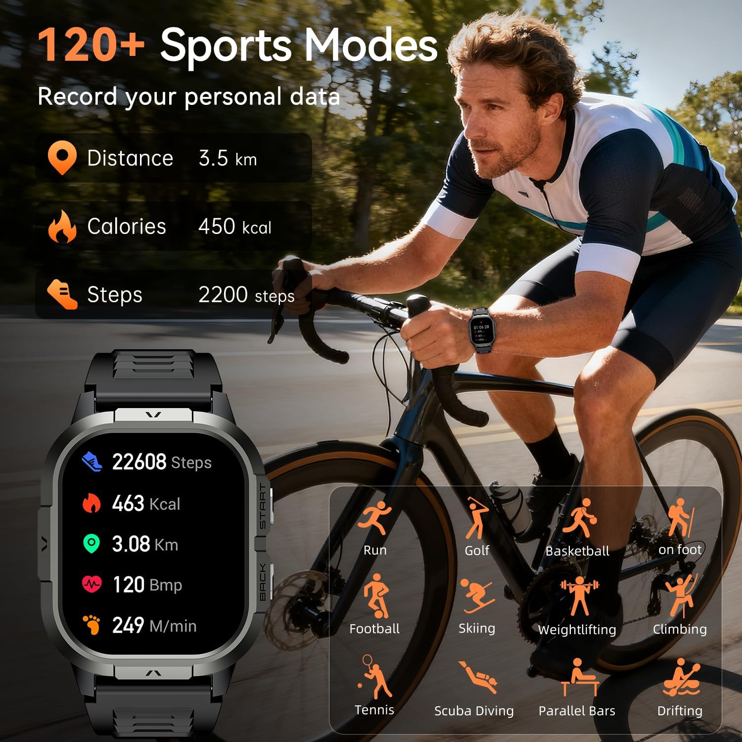Smartwatch Herren Damen Fitnessuhr mit Telefonfunktion: Bluetooth-Anrufuhr Wasserdichter Fitness-Tracker Smartwatch mit Herzfrequenz-Schlafmonitor Schrittzähler Sportuhr Uhren für Android iOS – Bild 3