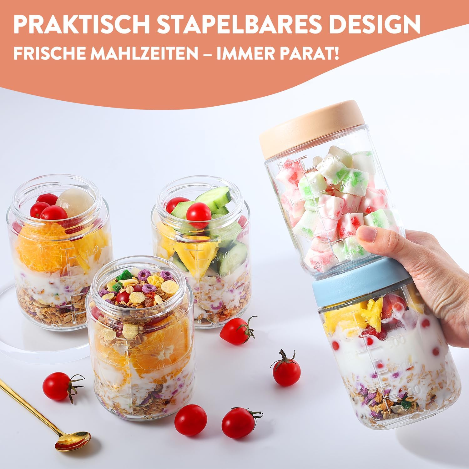 6er-Pack Overnight-Oats-Gläser, 500 ml, Meal-Prep-Behälter aus Glas mit Messskala, luftdicht & auslaufsicher, spülmaschinenfest, für Frühstücksjoghurt – Bild 6