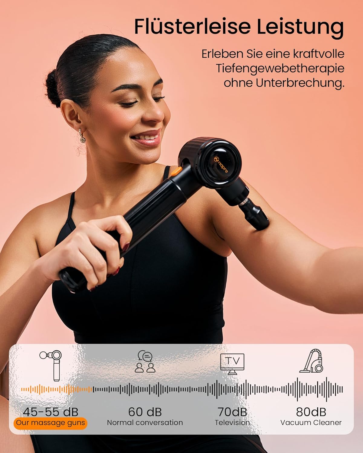 NAPRE Massagepistole mit Wärme und Kälte, Massagepistole mit Verlängerungsgriff, verstellbare Winkel, Muskel-Percussion-Massagegerät für Rücken, Nacken, Körperentspannung, 6 Köpfe und Koffer – Bild 8