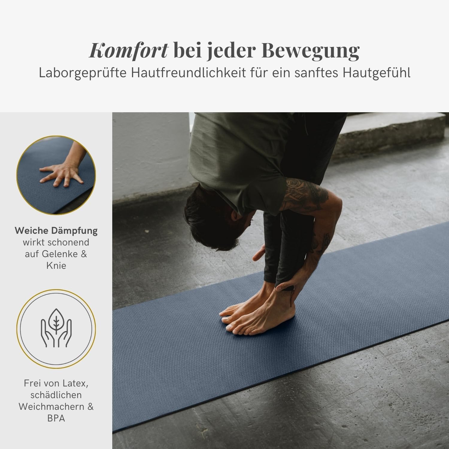 Lotuscrafts Yogamatte, rutschfest, 183 x 61 x 0,5 cm, leichte Fitnessmatte, auch als Gymnastikmatte, Sportmatte, hautfreundlich und schadstoffgeprüft – Bild 5