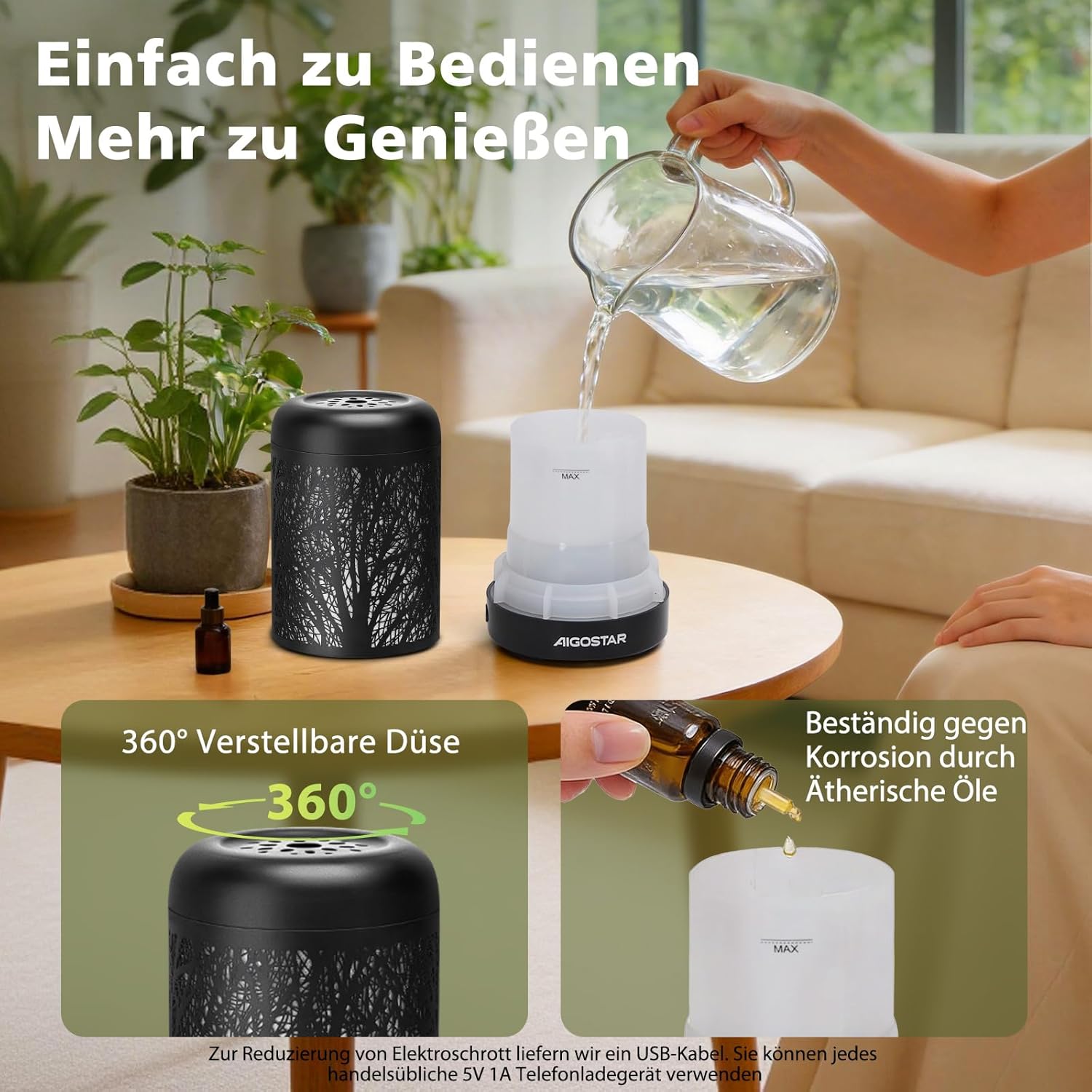 Aigostar Aromadiffusor, Aromatherapie-Diffusor für ätherische Öle, 100 ml Ultraschall-Diffusor, 7-Farben-Beleuchtung, Luftbefeuchter für Schlafzimmer/Büro/Yoga – Bild 5