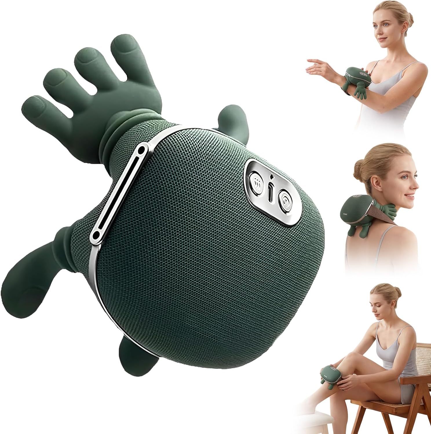 Nackenmassagegerät mit Wärme, 4D-Nacken- und Schultermassagegerät mit 3 Massagefunktionen & 2 Wärmeeinstellungen, kabelloses U-förmiges Massagekissen zur Muskelentspannung, ideal für Zuhause (grün)
