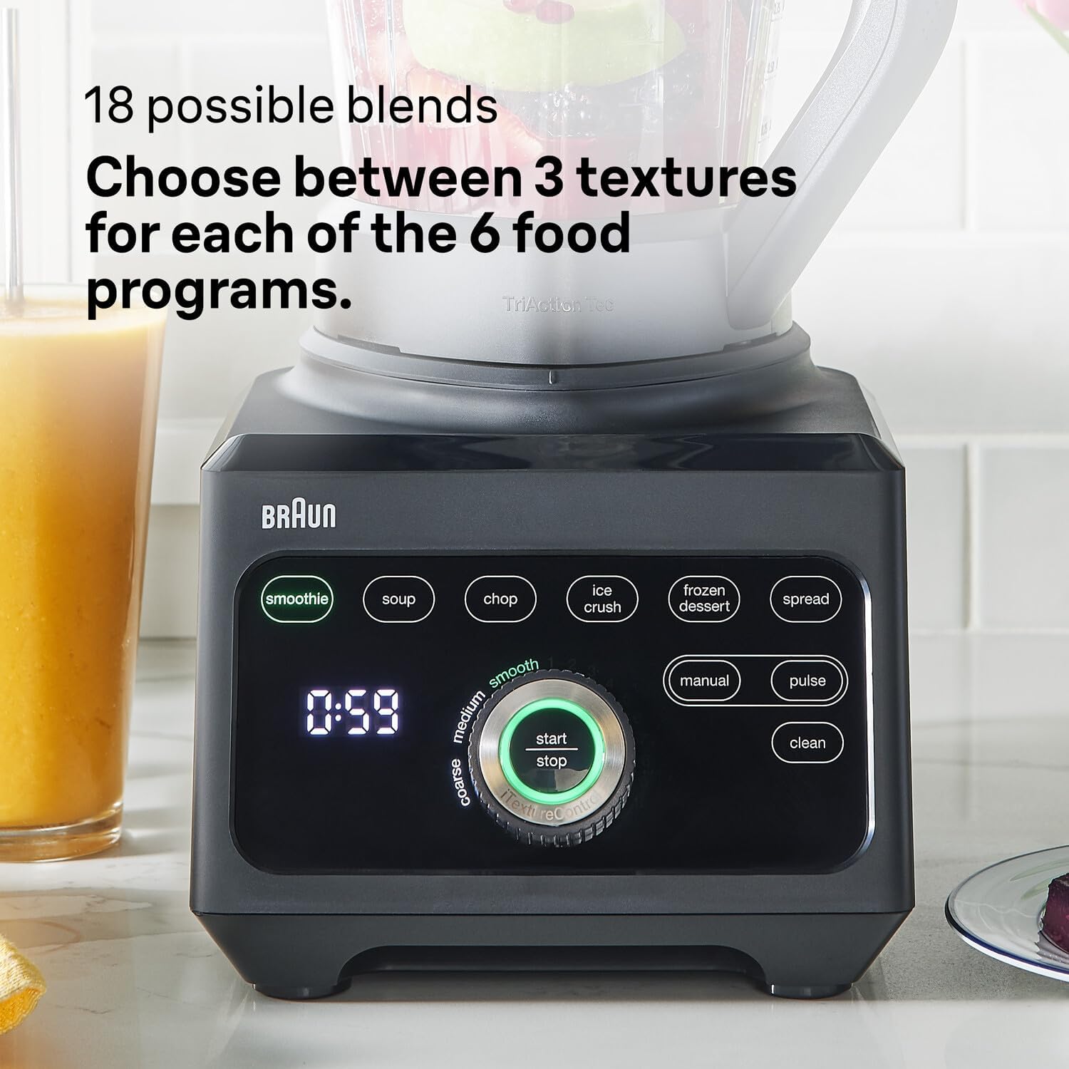 Braun PowerBlend 9 JB9040BK Hochleistungsmixer mit 1600 Watt Motor, 2 L Tritan-Behälter, 18 Programme, 10 Geschwindigkeiten, Schwarz – Bild 4