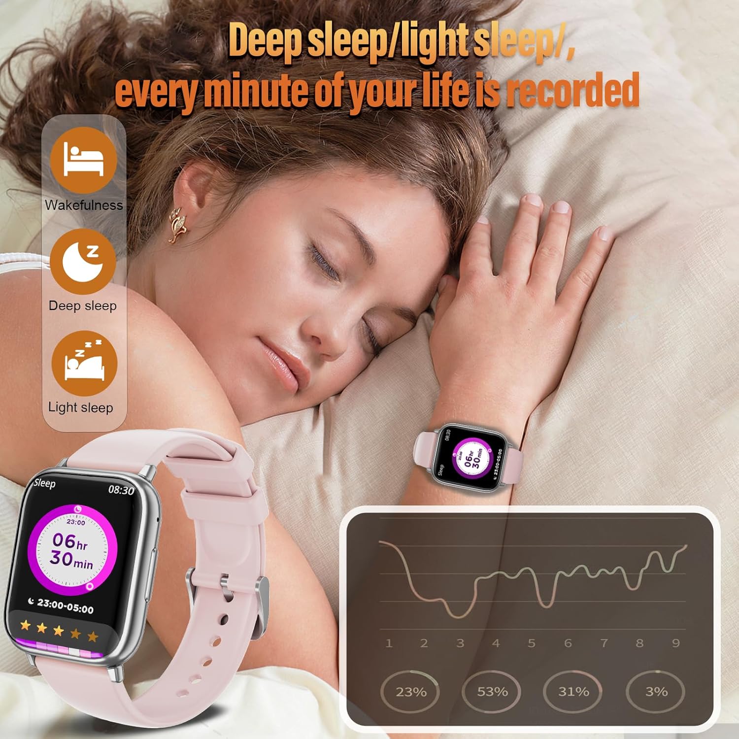 Damen-Smartwatch mit Telefonfunktion, 3 Armbänder, 1,83 Zoll HD-Smartwatch mit 24-Stunden-Herzfrequenzüberwachung, SpO2-Schlafüberwachung, IP68 wasserdicht, 120+ Sportmodi, Schrittzähler, Fitness-Tracker für iOS – Bild 5