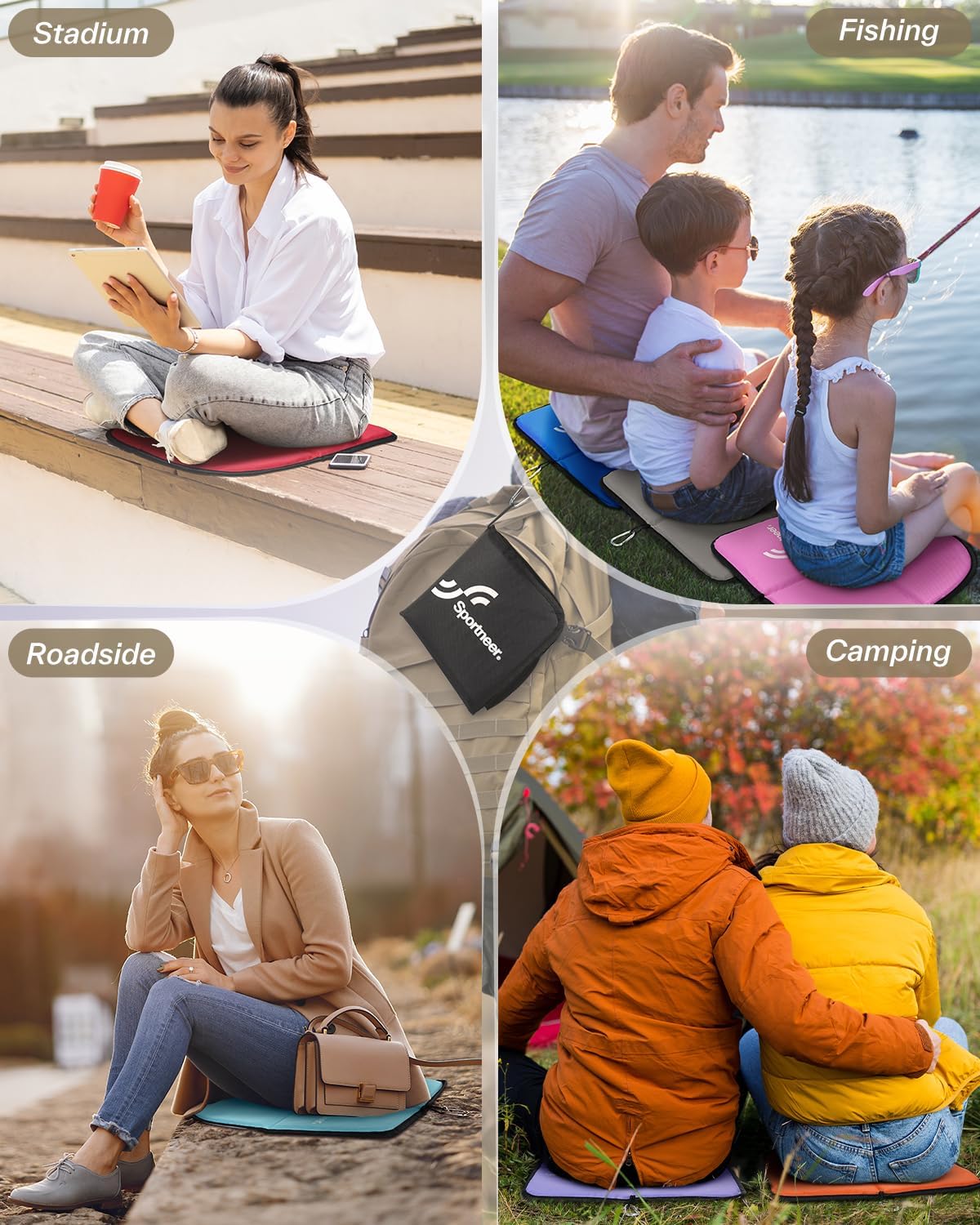Sportneer Outdoor-Sitzkissen, Sitzpolster, Outdoor, wasserdichtes Oxford-Gewebe, Thermo-Sitzkissen, faltbar, für Camping, Wandern, Stadion und Reisen, Grau – Bild 6