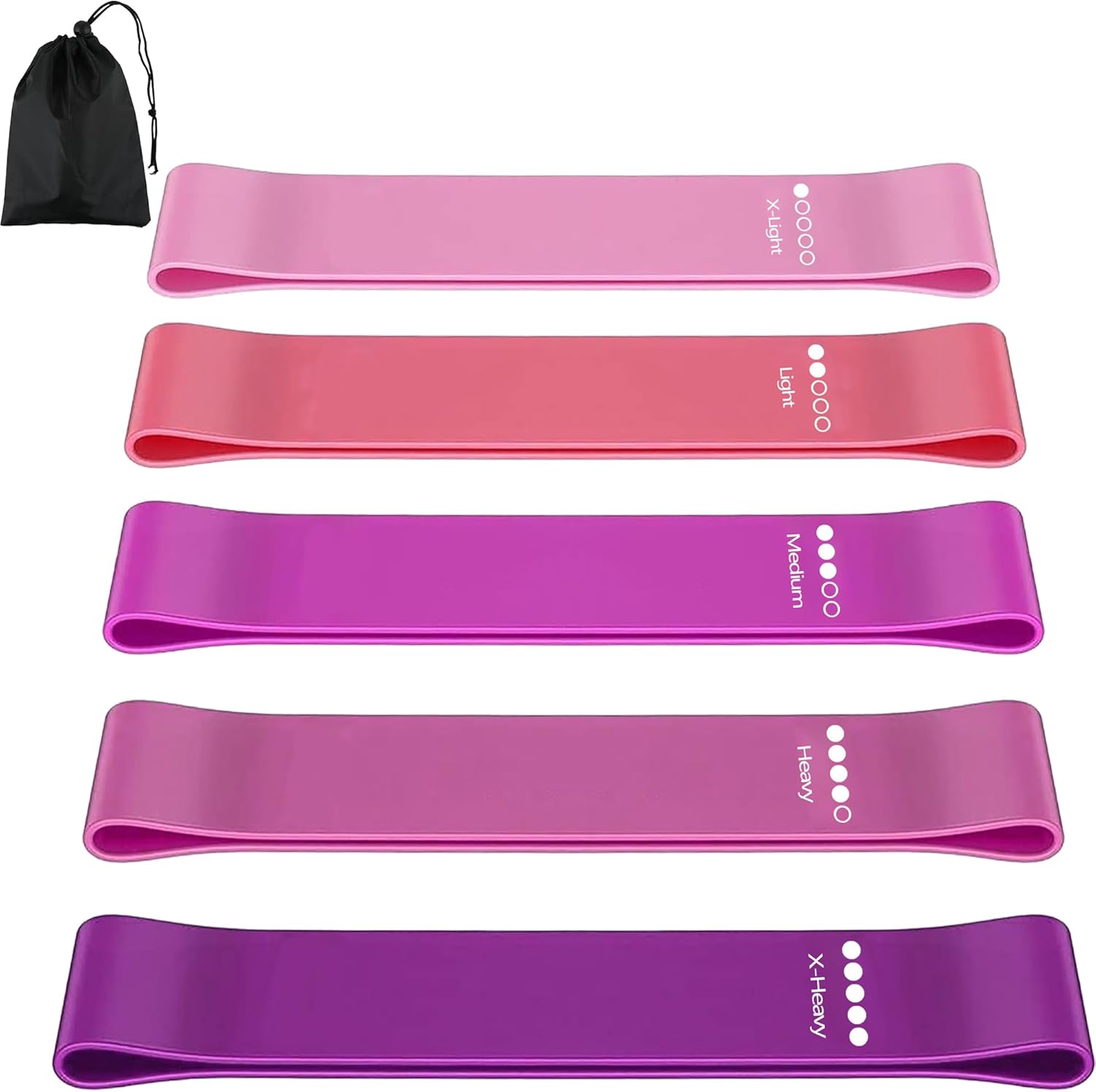 Fitnessbänder Set, Latex Fitnessbänder 5er Set, 5 Verschiedene Stärken Trainingsbänder mit Übungsanleitung und Tragetasche, Widerstandsbänder Set für Muskelaufbau, Yoga, Pilates, Kraft