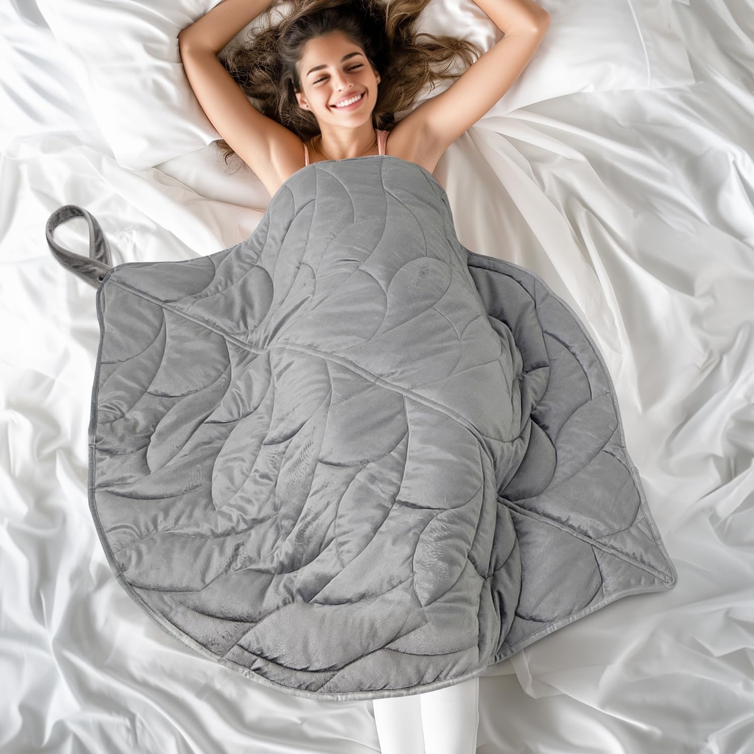 Gewichtsdecke 3,2 kg für Erwachsene – Tiefer Schlaf und bessere Erholung – Kuscheldecke aus Kristallsamt 100 x 70 cm zum Entspannen, Ausruhen & als Reisedecke – Grau