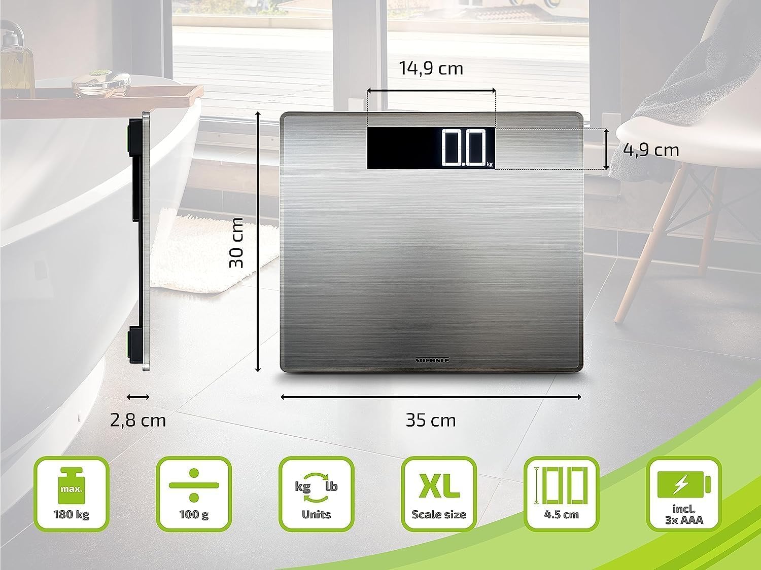 Soehnle Style Sense Safe Digitalwaage mit Extra Large, Silber – Bild 7