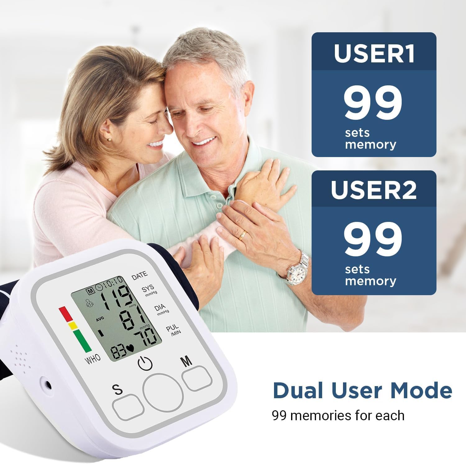 Oberarm-Blutdruckmessgerät – Blutdruckmessgerät mit großer Manschette – digitales Oberarmmessgerät, USB wiederaufladbar | Arrhythmieerkennung, 2 x 99 Speicherplätze für 2 Benutzer | Ideal für den Heimgebrauch – Bild 4