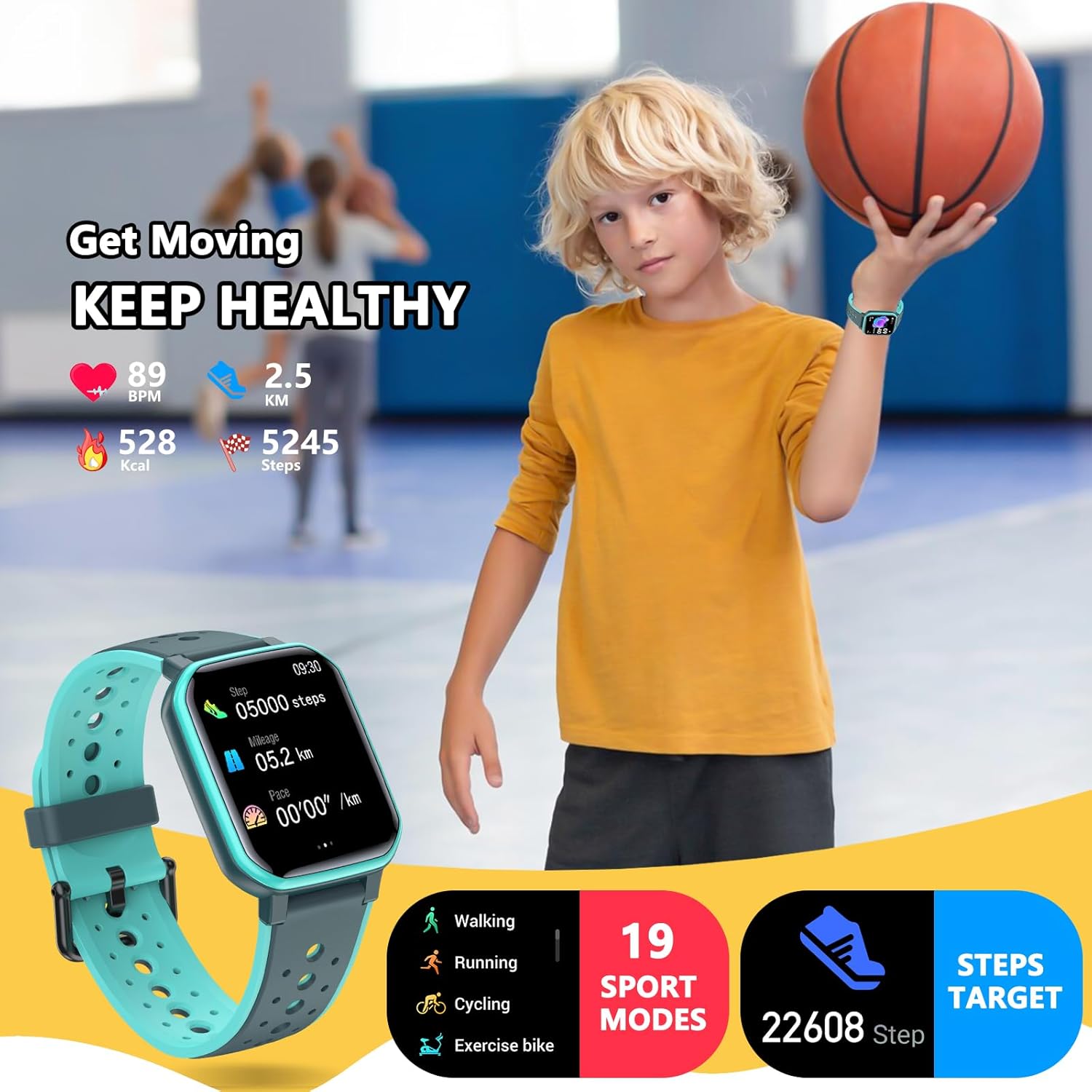 JOYELE Kinder-Smartwatch für Jungen und Mädchen, Fitness-Aktivitäts-Tracker-Uhr, IP68 wasserdicht, 19 Sportmodi, Herzfrequenz-Schlafmonitor, Schrittzähler, Kindergeschenke für Teenager – Bild 4