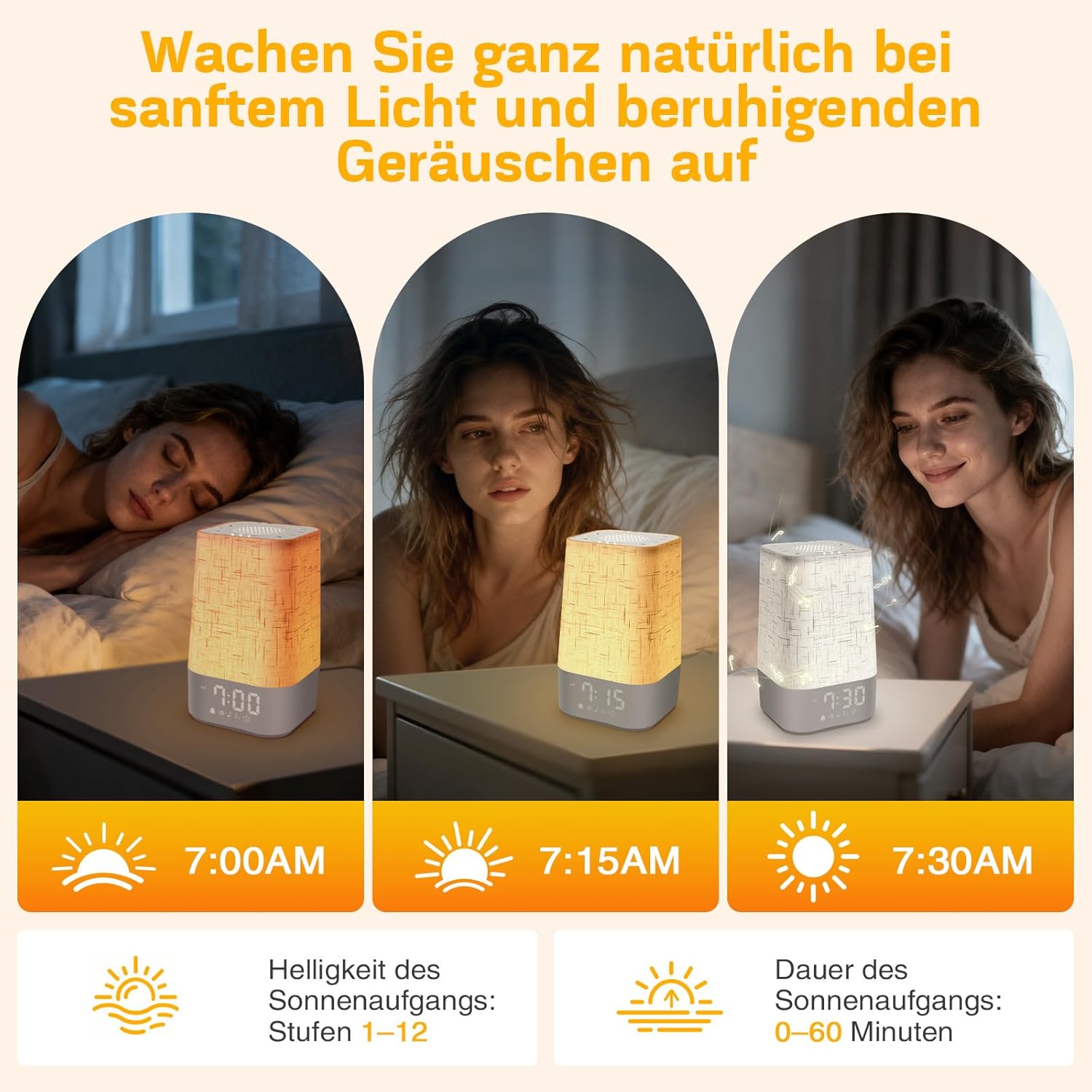 MILFECH Tageslichtwecker mit 30 natürlichen Geräuschen, Lichtwecker Sonnenaufgangswecker Digital Wake Up Light mit Ladefunktion Lichtwecker Einschlafhilfe und RGB dimmbarer Nachtlicht-Timer – Bild 2