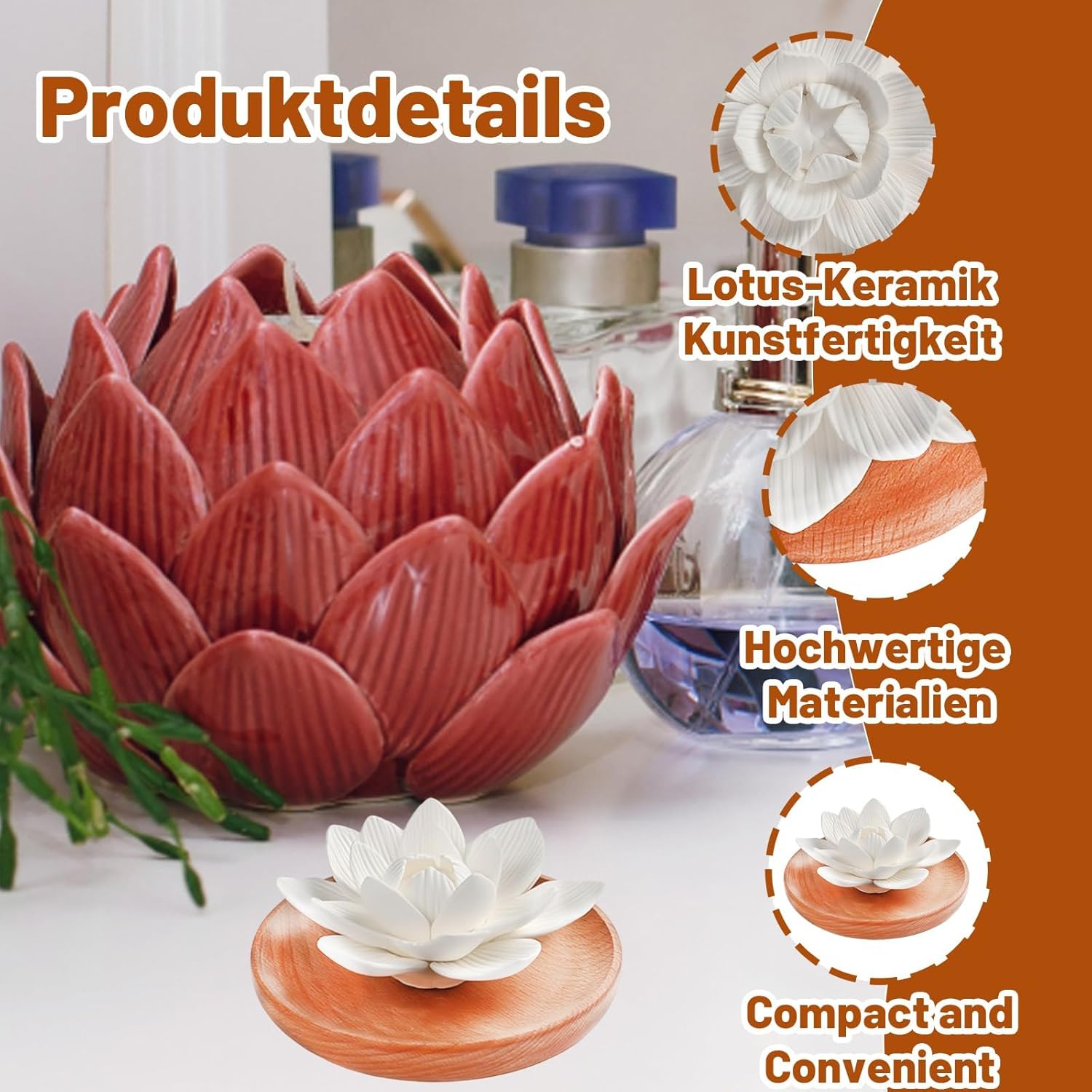 Duftsteine für ätherische Öle, Aromadiffusor mit Lotusblüten-Design, Duftstein für ätherische Öle, inklusive runder Untertasse, geeignet für Wohnzimmer und Reisen – Bild 3