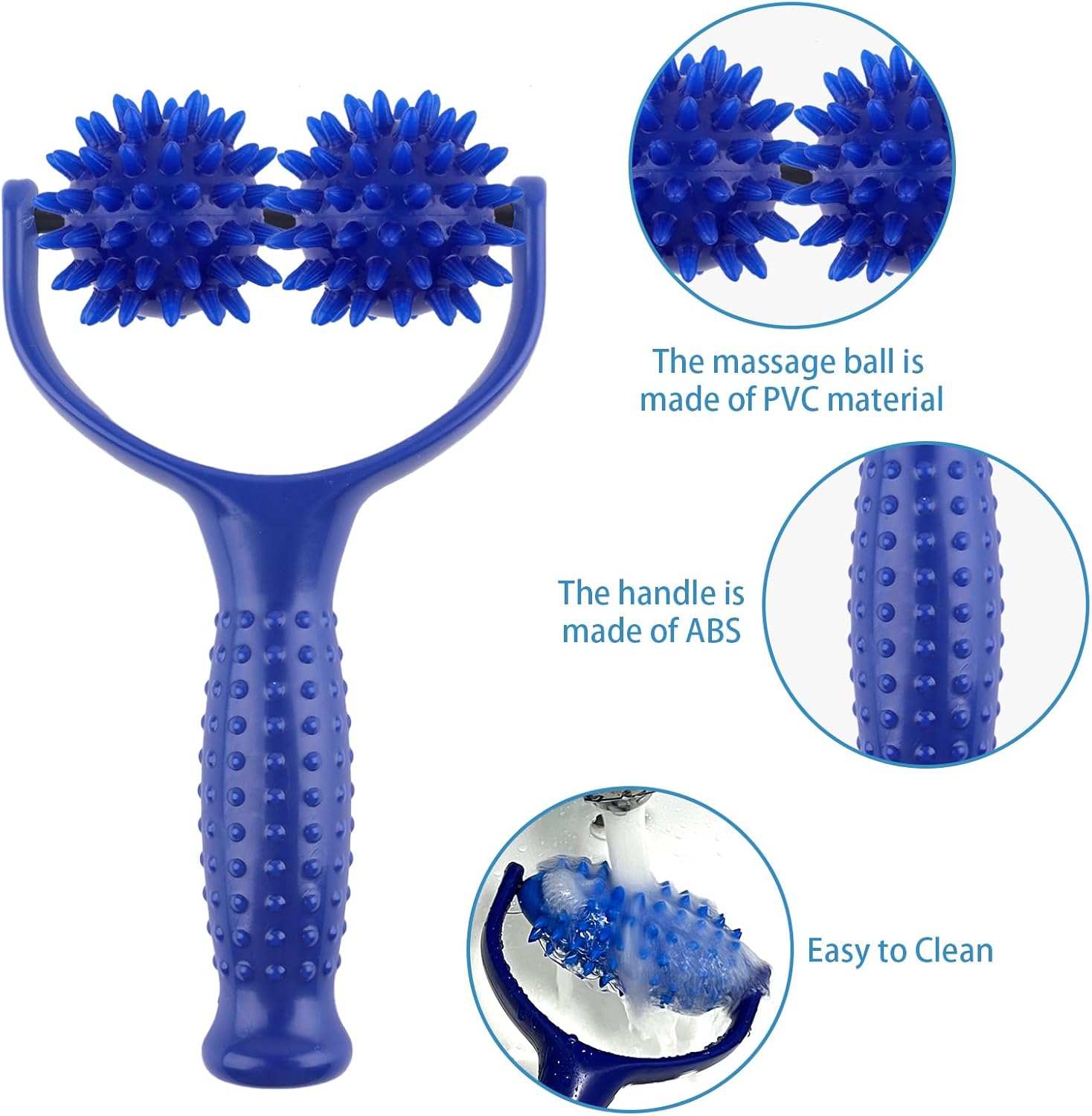 Massageroller mit Griff, austauschbarer Massageroller mit 3 Igelbällen, Massageball, Selbstmassageroller, Faszienball, Igelball, Fußmassage für Beine, Rücken, Arme, Schultern, Muskelschmerzen (blau) – Bild 4