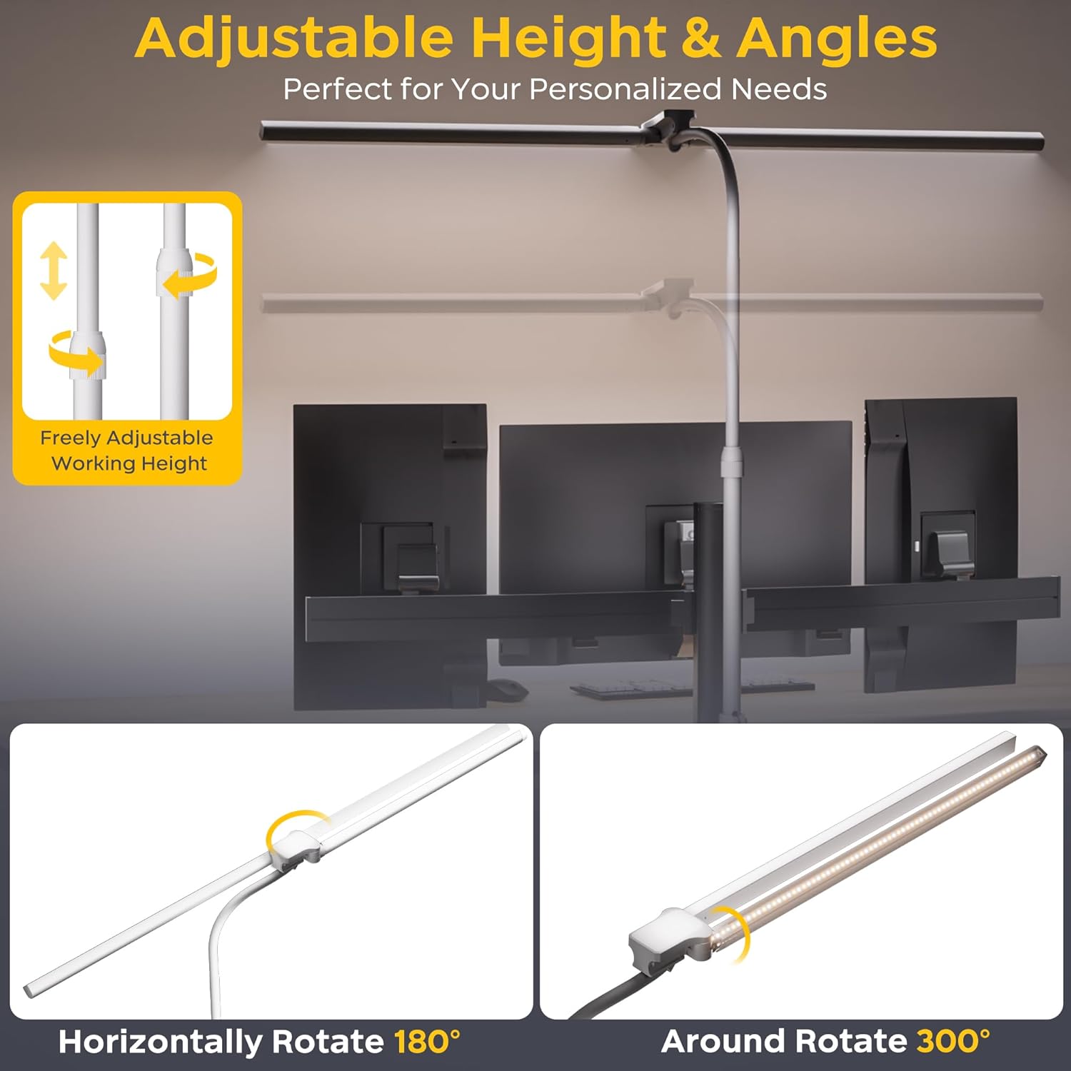 EYOCEAN Schreibtischlampe, Doppelkopf-Schreibtischlampe, Teleskopstange mit verstellbarer Höhe, 30 W 120 cm Tageslichtlampe Schreibtisch mit Fernbedienung, dimmbare Monitorlampe, Bürotischlampe – Bild 8