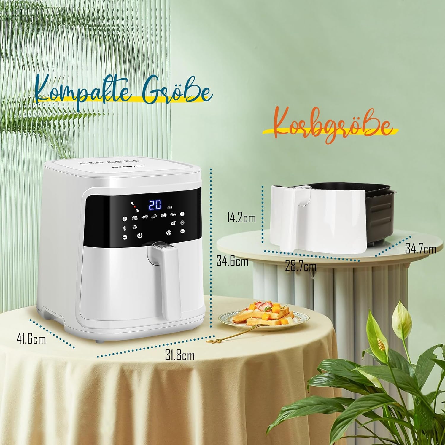 Aigostar White Cube, Smart Heißluftfritteuse 7L XXL Fritteuse Heißluft 1900W Heißluftfritteuse, App-Steuerung, 7 Programme, Warmhalten, 20 Rezepte, 6-10 Personen, Digitale LED-Touchscreen-Luftfritteuse – Bild 10