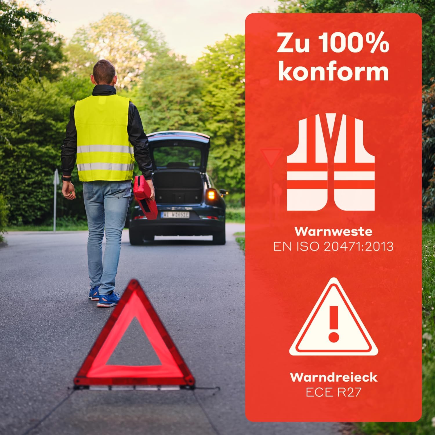 PURAHELP® Kfz-Verbandskasten Kombitasche inkl. Warndreieck & Warnweste (DIN 13164) – Kfz-Verbandskasten mit Verbandstasche – StVO-konform für 2025 – Kfz-Verbandskasten – Erste Hilfe – Bild 6