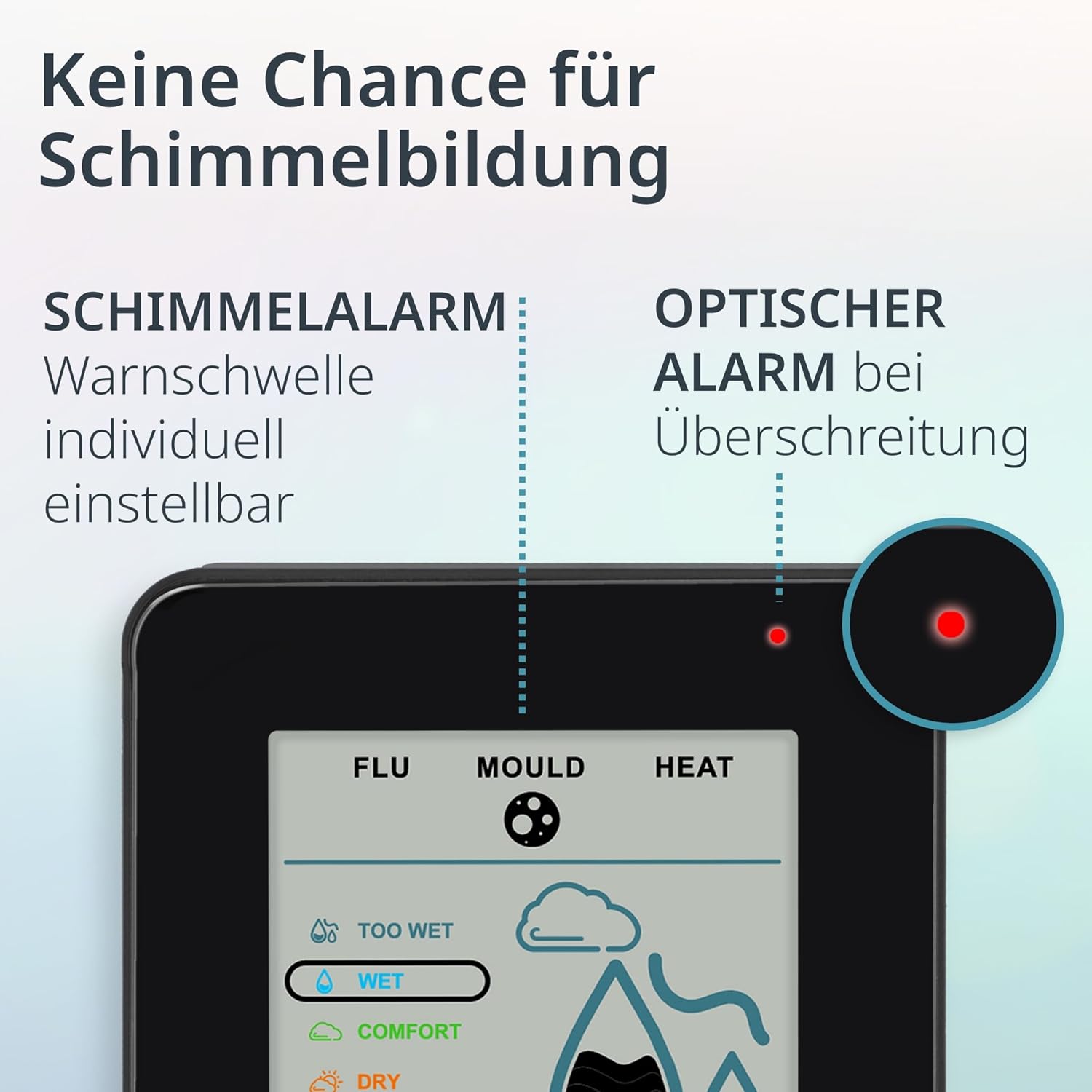 ADE Digitales Hygrometer für den Innenbereich mit Schimmelalarm | Feuchtigkeitsmesser mit Thermometer | Großes LCD-Display | Schwarz – Bild 5