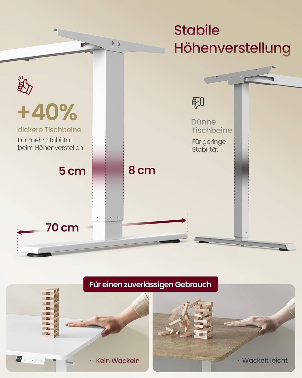VASAGLE höhenverstellbarer Schreibtisch, 140 x 80 cm, USB-C-Anschluss, Steckdosenleiste, Stehtisch, Erinnerung an langes Sitzen, 3 Speichertasten, für Büro, mattweiß LSD144WZ02 – Bild 5