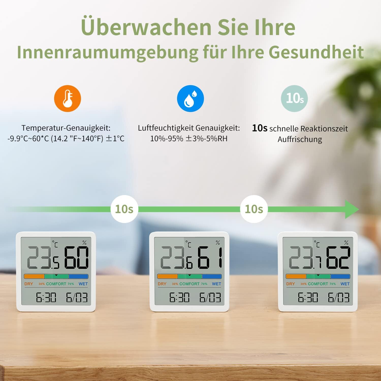 Noklead Digitales Thermo-Hygrometer, tragbares Innenthermometer-Hygrometer mit hoher Genauigkeit, Temperatur- und Luftfeuchtigkeitsmessgerät für Raumklimakontrolle, Raumluftüberwachung, Klimamonitor, Weiß – Bild 7