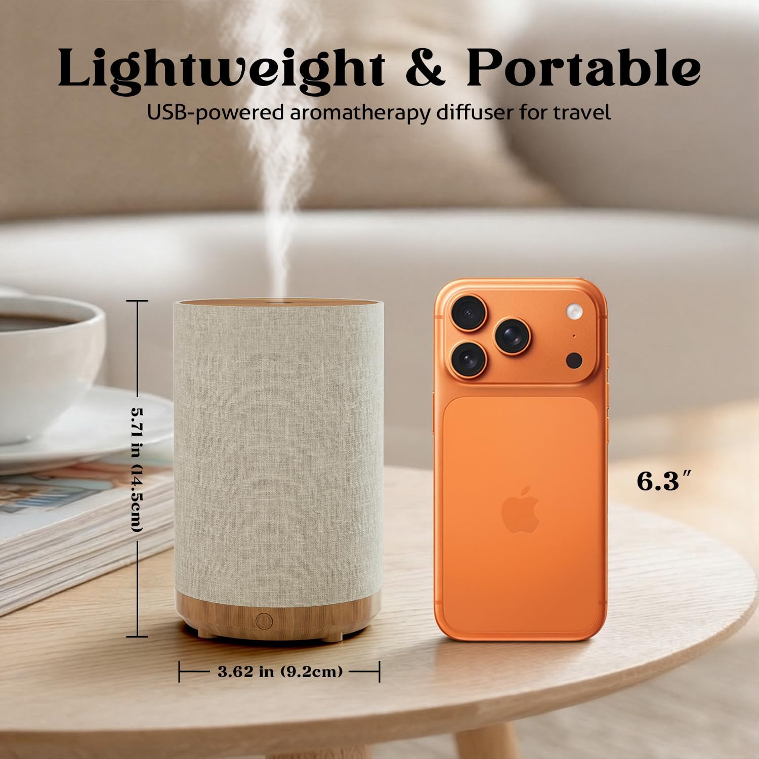 Mini-Stoff Aroma Diffuser, 120ml Diffusor für Atherische Öle, Ultraschall-Luftbefeuchter mit 8-Farben-LED-Licht, für Schlafzimmer Yoga, Geschenk – Bild 3