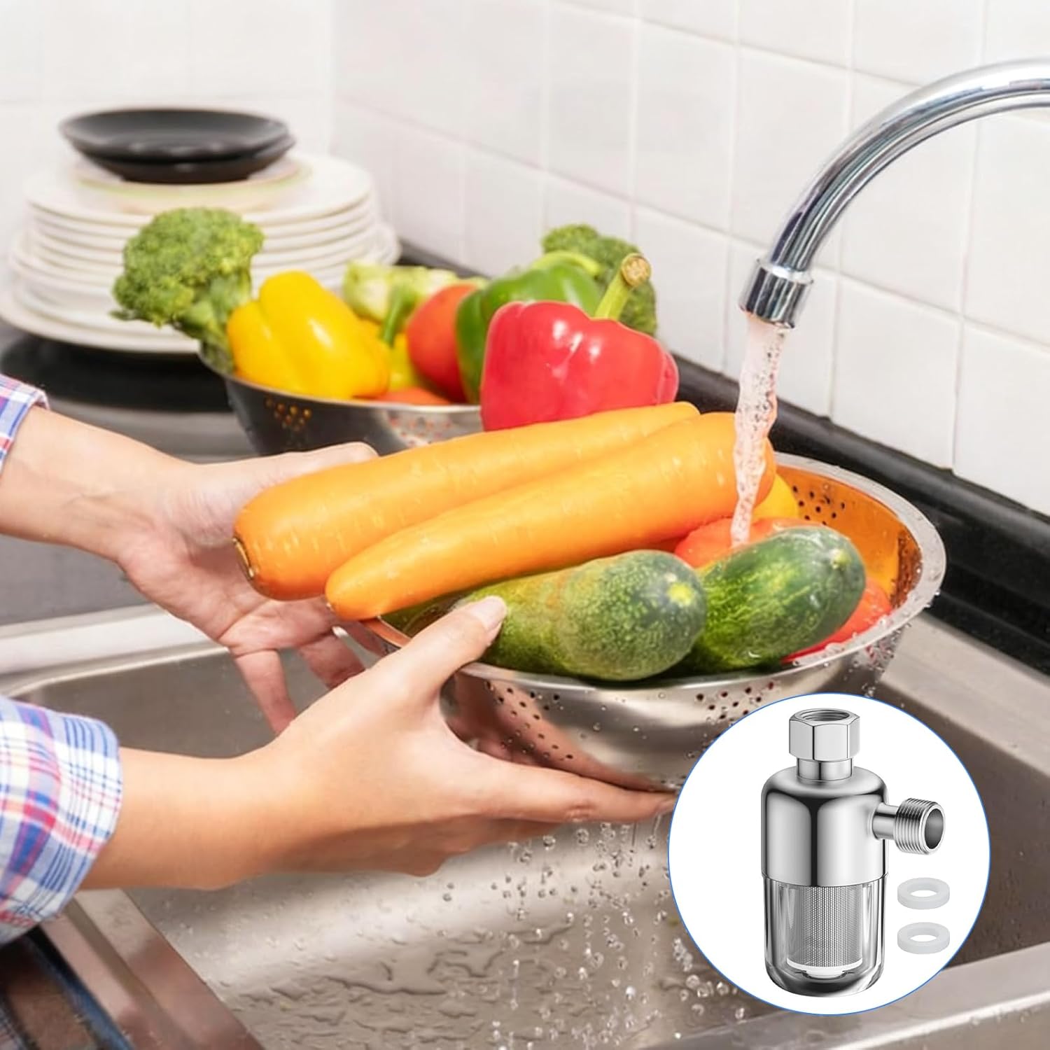 Wasserfilter Dusche 2 Stück 1/2 Zoll Duschwasserfilter Wiederverwendbarer Kalkfilter Duschkalkfilter mit 40 μm Edelstahlfilterelement Antikalkfilter für Warmwasserbereiter, Toiletten, Waschmaschinen – Bild 6