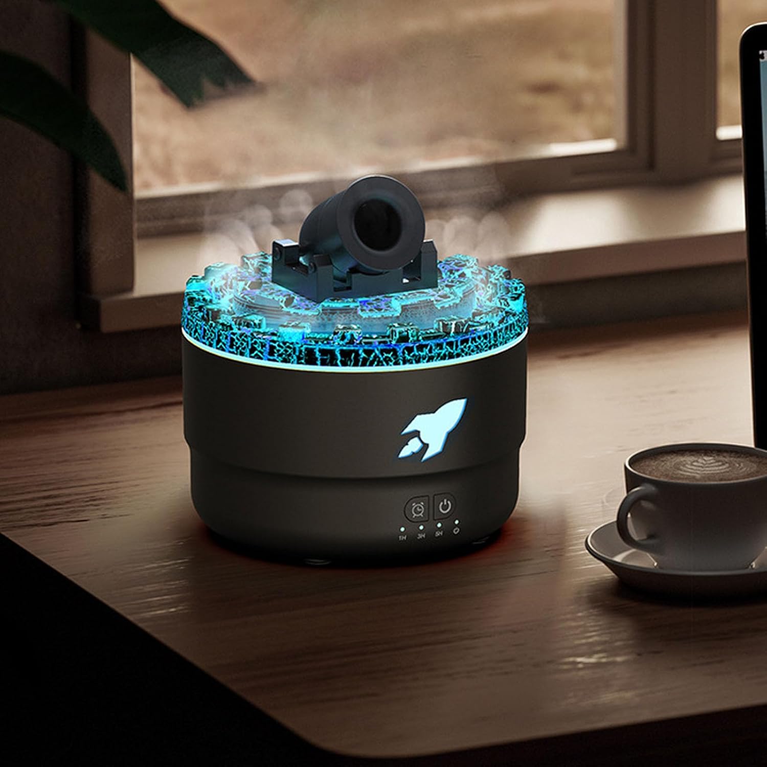 Cannon Luftbefeuchter mit Timer für Schlafzimmer, Cannon Aromatherapie Luftbefeuchter Diffusor, Aromatherapiegerät für ätherische Öle mit bunten LED-Lichtern, klein (schwarz) – Bild 5