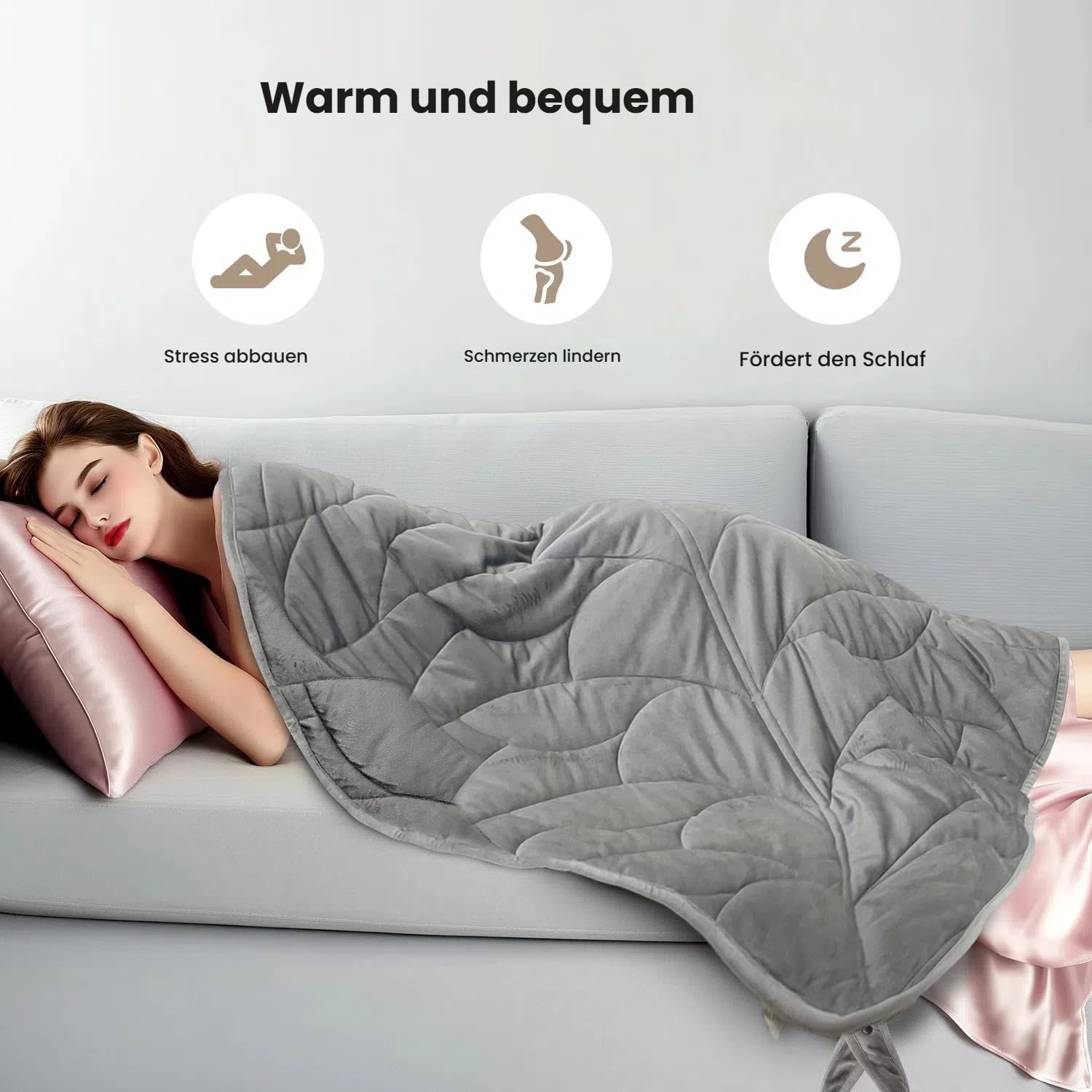 Gewichtsdecke 3,2 kg für Erwachsene – Tiefer Schlaf und bessere Erholung – Kuscheldecke aus Kristallsamt 100 x 70 cm zum Entspannen, Ausruhen & als Reisedecke – Grau – Bild 2