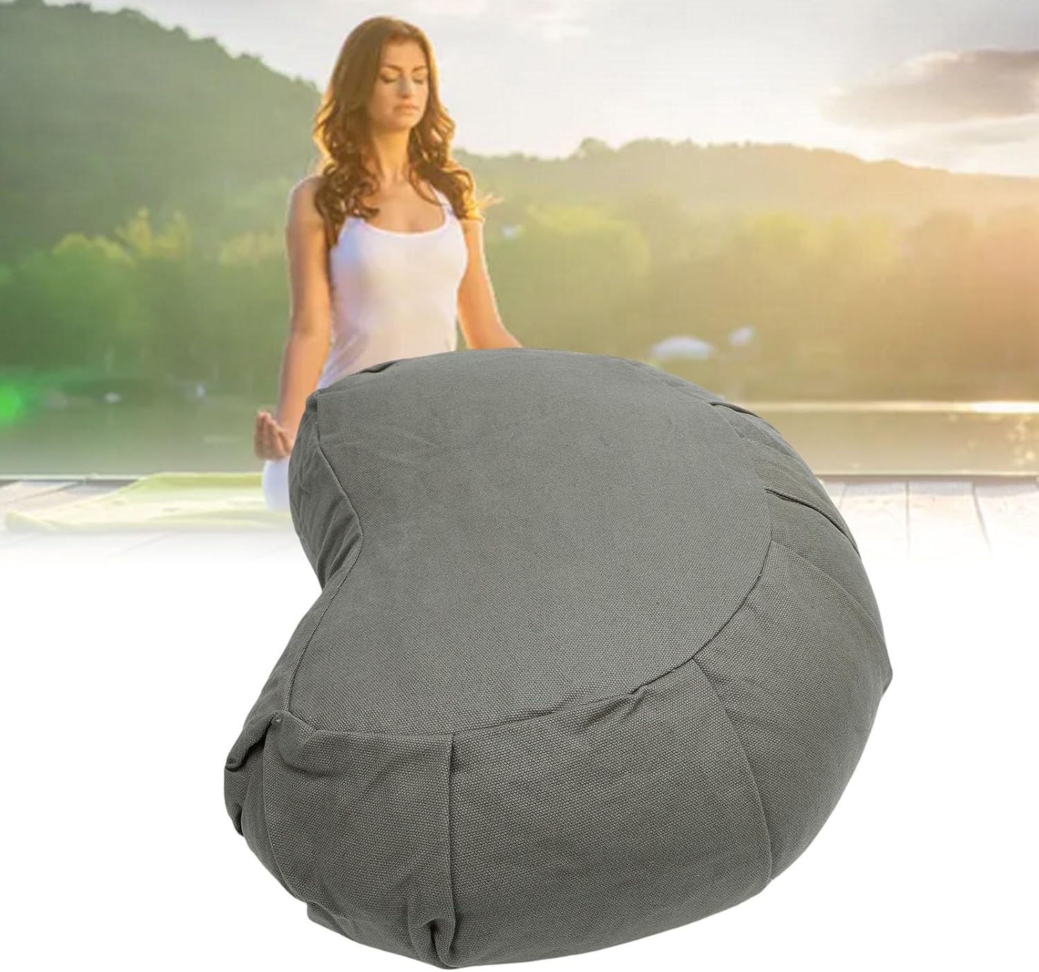 Jonlaki Halbmond-Meditationskissen, Baumwollbezug, ideal für Yoga und Meditation, kompakt und leicht, unterstützt den ruhigen Geist, Bodensitze mit Komfort und Halt – Bild 2