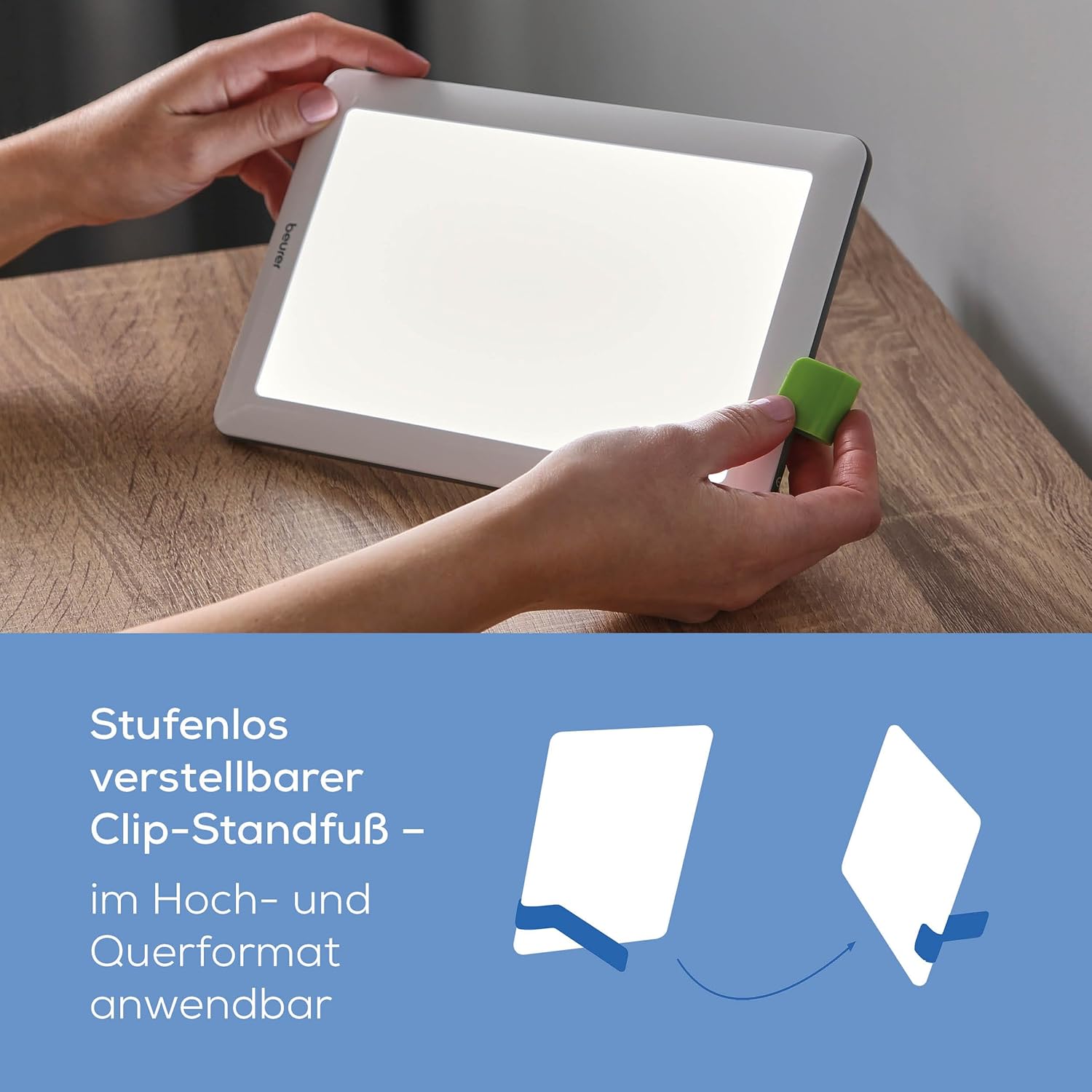 Beurer TL 30 Tageslichtlampe, Simulation von Tageslicht, Lichtstärke ca. 10.000 Lux bei 10 cm Abstand, Medizingerät mit LED-Technologie, flimmer- und UV-frei, mit variablem Stativ und Tasche – Bild 3