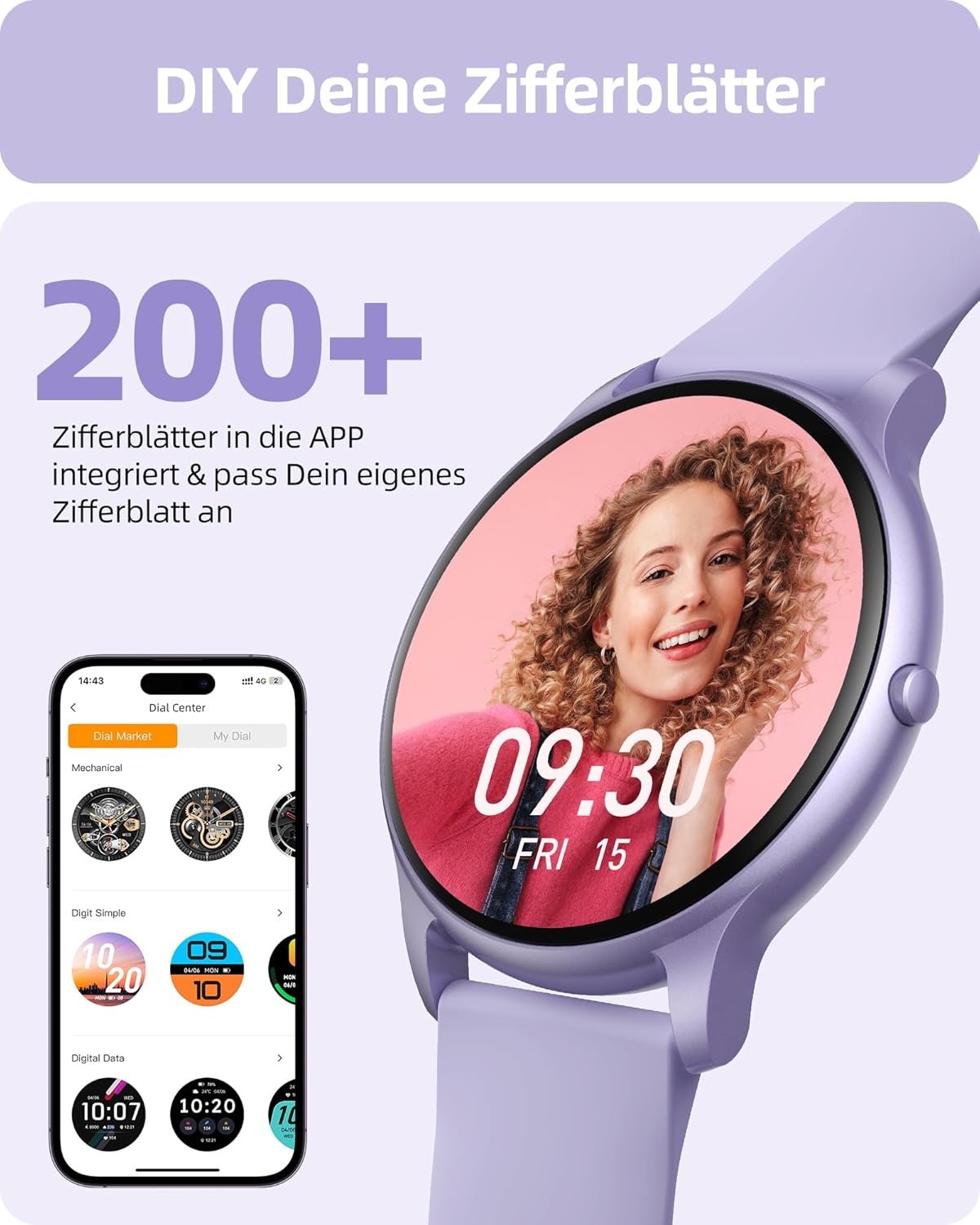 Parsonver SPROD1 Runde Smartwatch für Damen mit Telefonfunktion, Armbanduhr Damen mit Herzfrequenz-Schlafmonitor, SpO2, Schrittzähleruhr mit 100+ Sportmodi, IP68 wasserdicht für Android und iOS, Lila – Bild 6