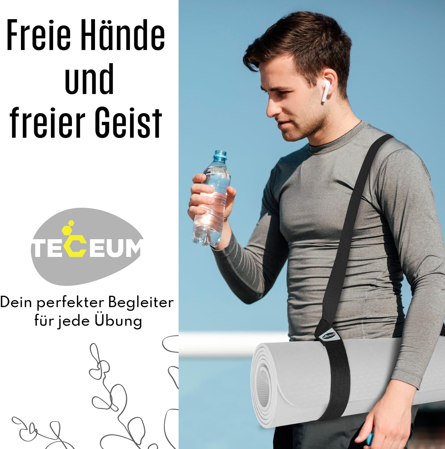 TECEUM Premium Yogamatte Tragegurt – Extra Weich & Dick aus Baumwolle – Hautfreundlich & Rutschfest – Verstellbarer Mattenhalter Yoga Mat Strap für alle Matten (Matte nicht enthalten) – Bild 8