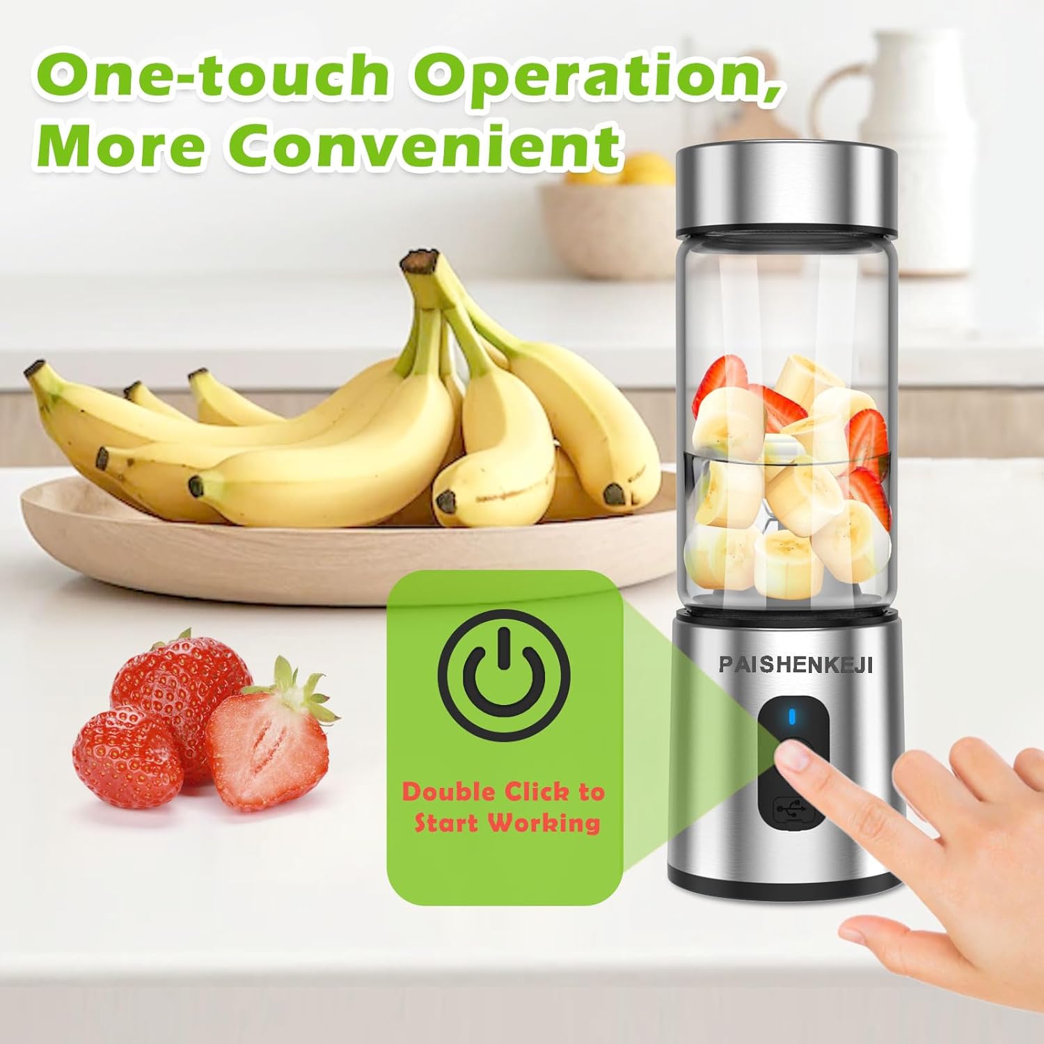 Glas-Smoothie-Maker Mini-Mixer – Standmixer, tragbarer Mini-Mixer, 400 ml Smoothie-Maker für unterwegs, persönlicher USB-Smoothie-Mixer zum Zerkleinern von Eis und gefrorenen Früchten – Bild 4