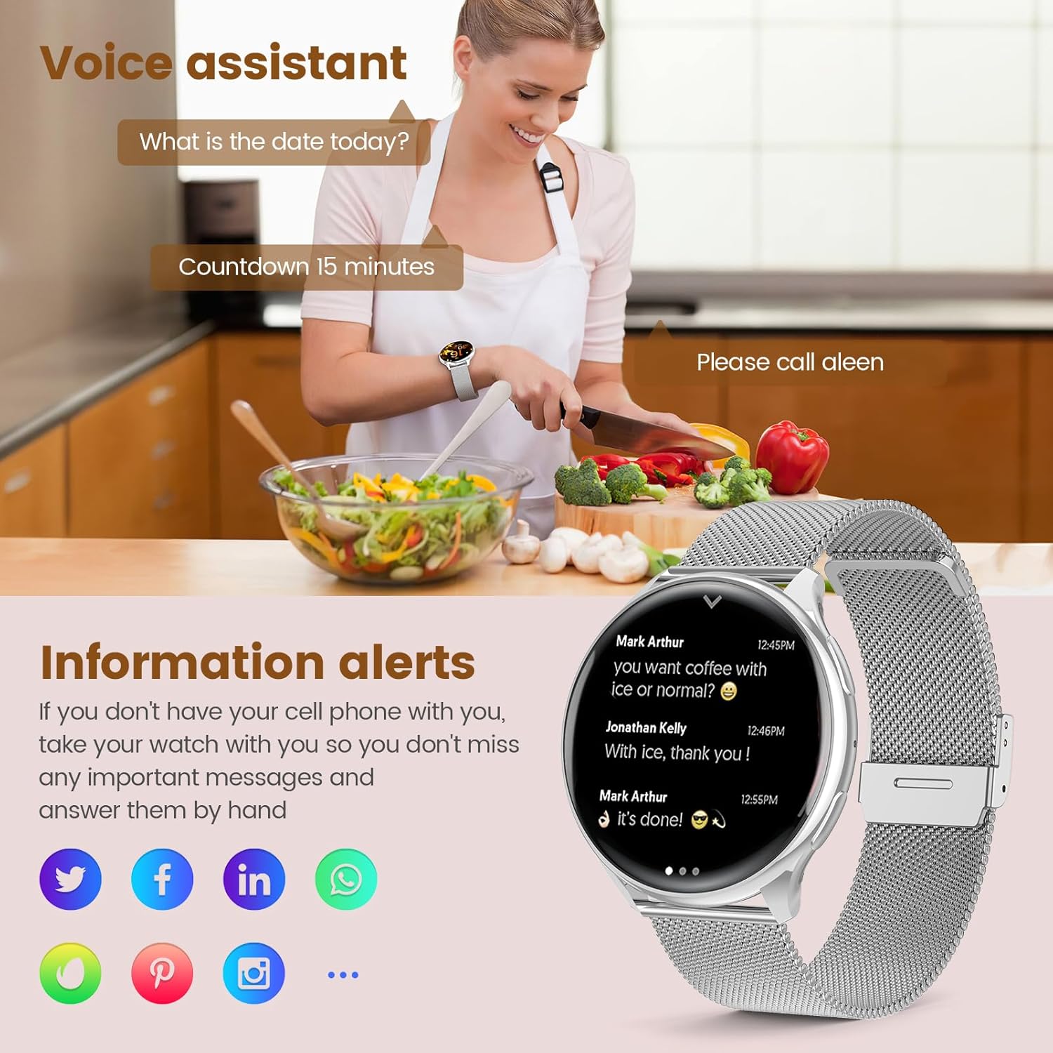 SLOKSFil Damen Smartwatch mit Telefonfunktion, 1,39 Zoll Smart Watch rund mit SpO2, 24H Herzfrequenzmesser Blutdruck Schlafmonitor, Fitness Tracker 120+ Sportmodi Schrittzähler für iOS Android (Silber) – Bild 6