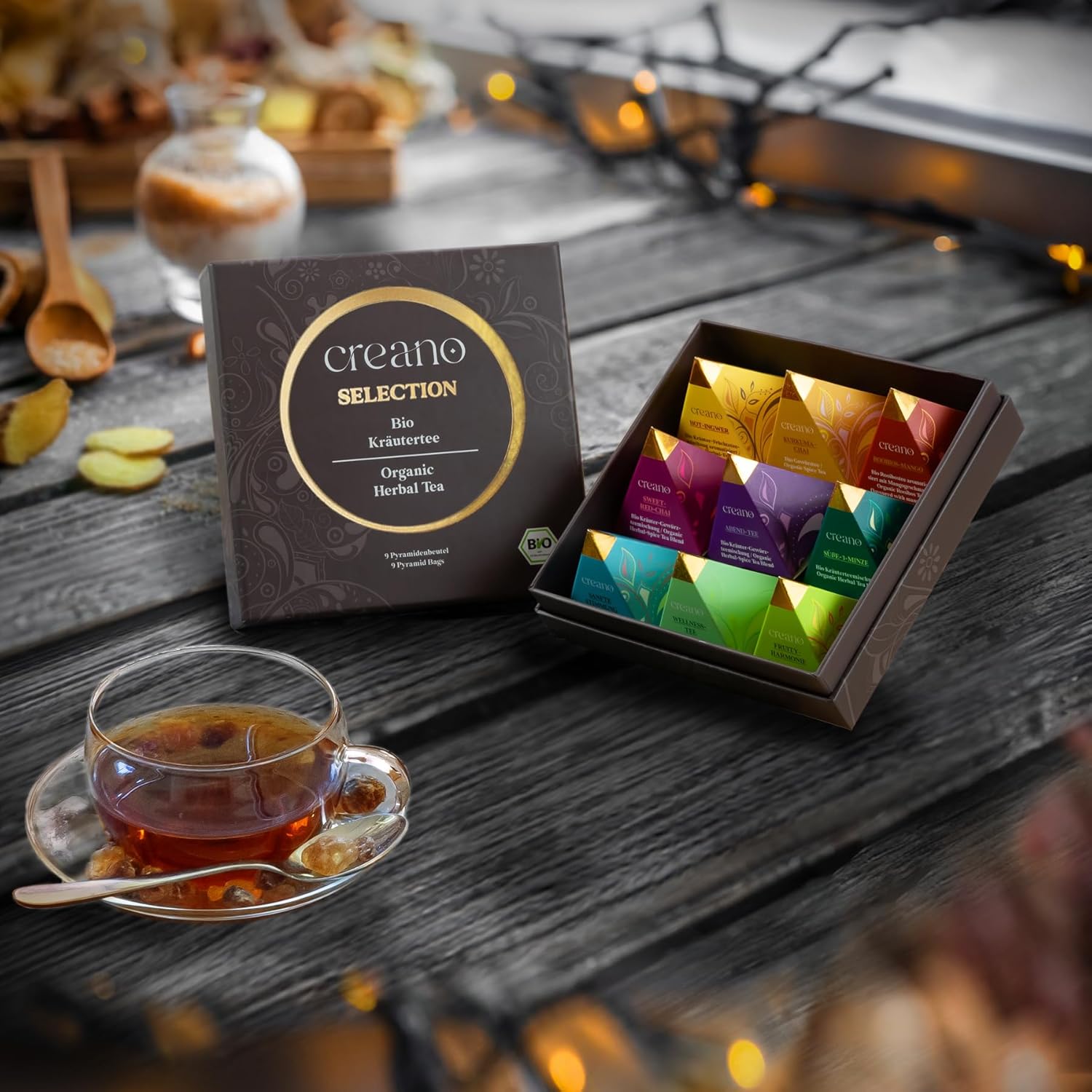 Creano Premium Bio-Kräutertee-Geschenkset „Bio-Kräutertee“ – 9 Pyramidenteebeutel in 9 verschiedenen Sorten – 22,5 g – 2024 – Bild 4