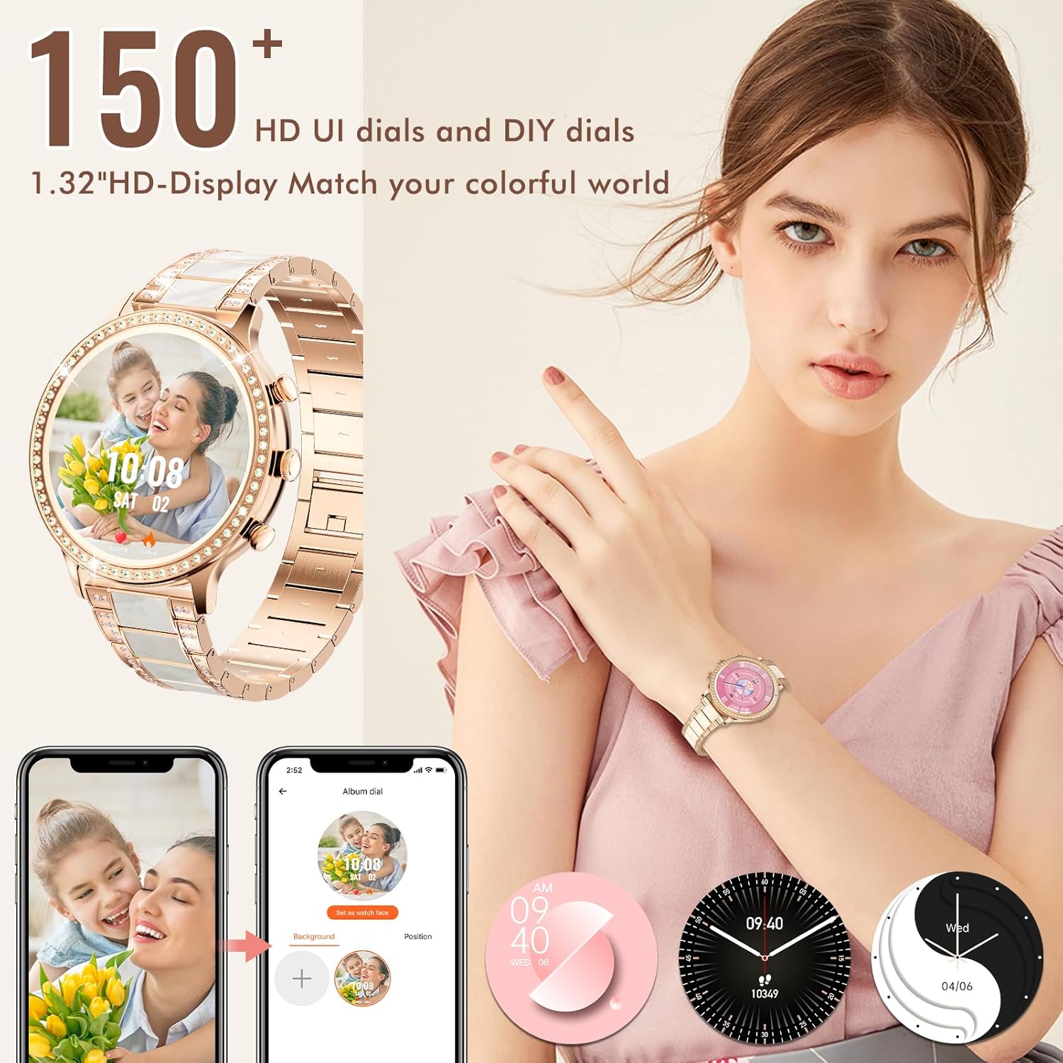 ZKCREATION Damen Smartwatch mit Telefonfunktion – Smartwatch Damenuhr mit Anruffunktion, Fitnessuhr mit Schlaf- und Herzfrequenzmesser, Musiksteuerung, 20 Sportmodi, Schrittzähleruhr Damen für Android iOS – Bild 3