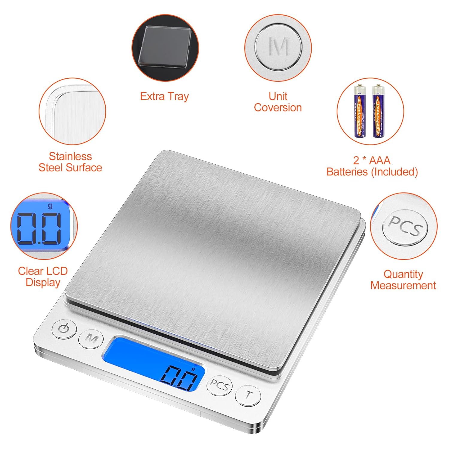 Elektronische Küchenwaage von Gvolatee, 3 kg/0,1 g, digitale Waage aus Edelstahl mit LCD-Display und Tara-Funktion, automatische Lagerwaage mit 6 Maßeinheiten, Wiegen von Lebensmitteln zum Kochen, Backen, Mischen – Bild 3