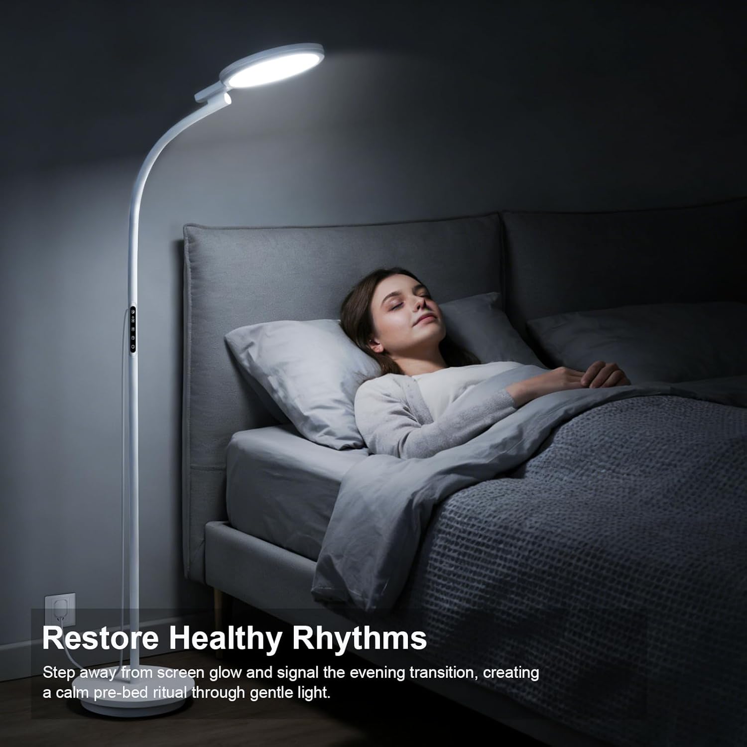 3-in-1 Tageslichtlampe 10000 Lux Runde Stehleuchte Tageslichtlampe Stehleuchte, SAD Lampe mit Fernbedienung & Touch-Steuerung & verstellbarem Schwanenhals für Lesen/Büro/Zuhause (Weiß) – Bild 7