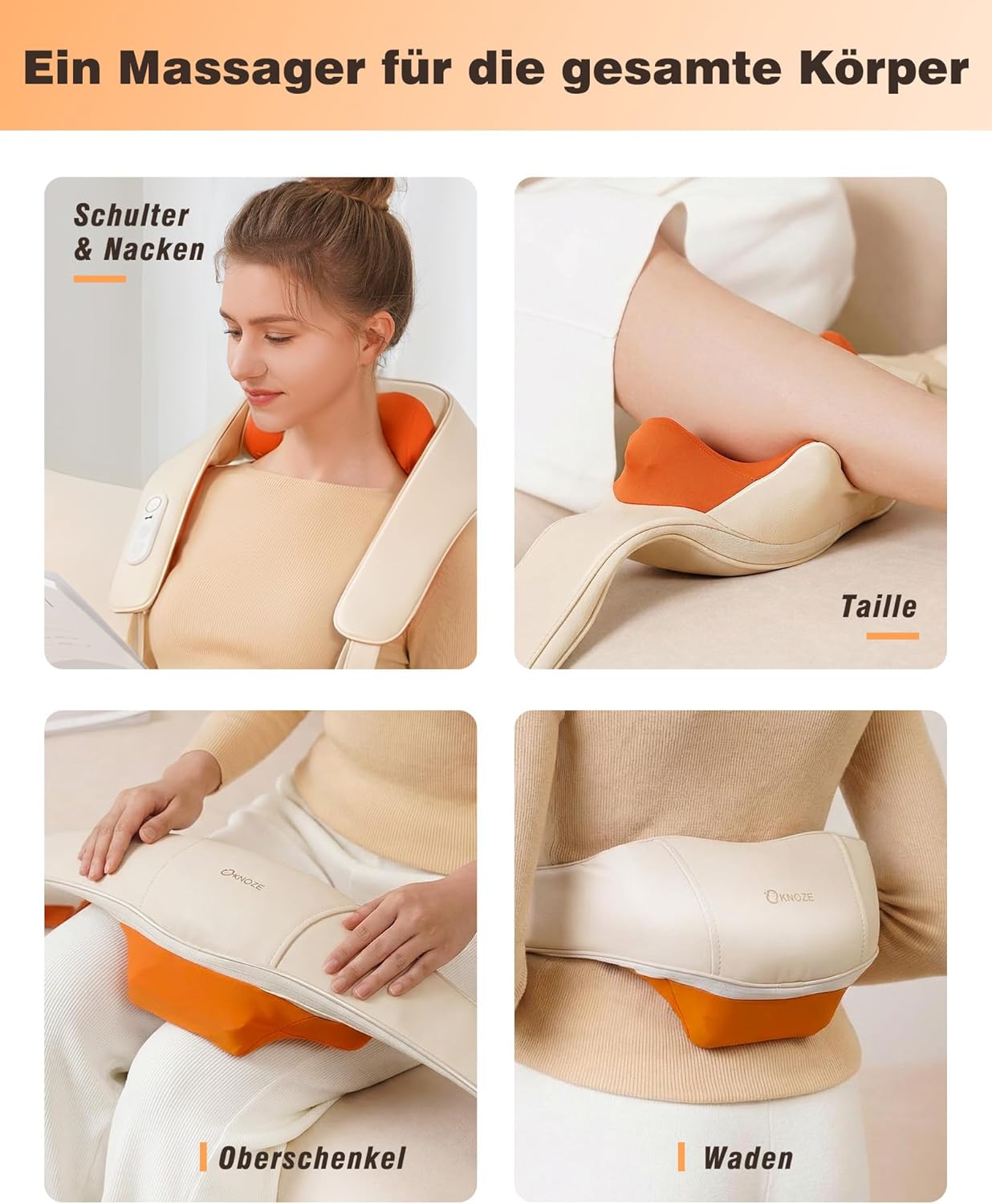 KNQZE Shiatsu-Massagegerät 4D, 2025, kabelloses Nackenmassagegerät mit Wärme, verbesserte Graphen-Erwärmung, 4D-Shiatsu-Tiefknet-Nackenmassage für Nacken, Schulter, Rücken, Geschenke für Männer, Beige – Bild 5