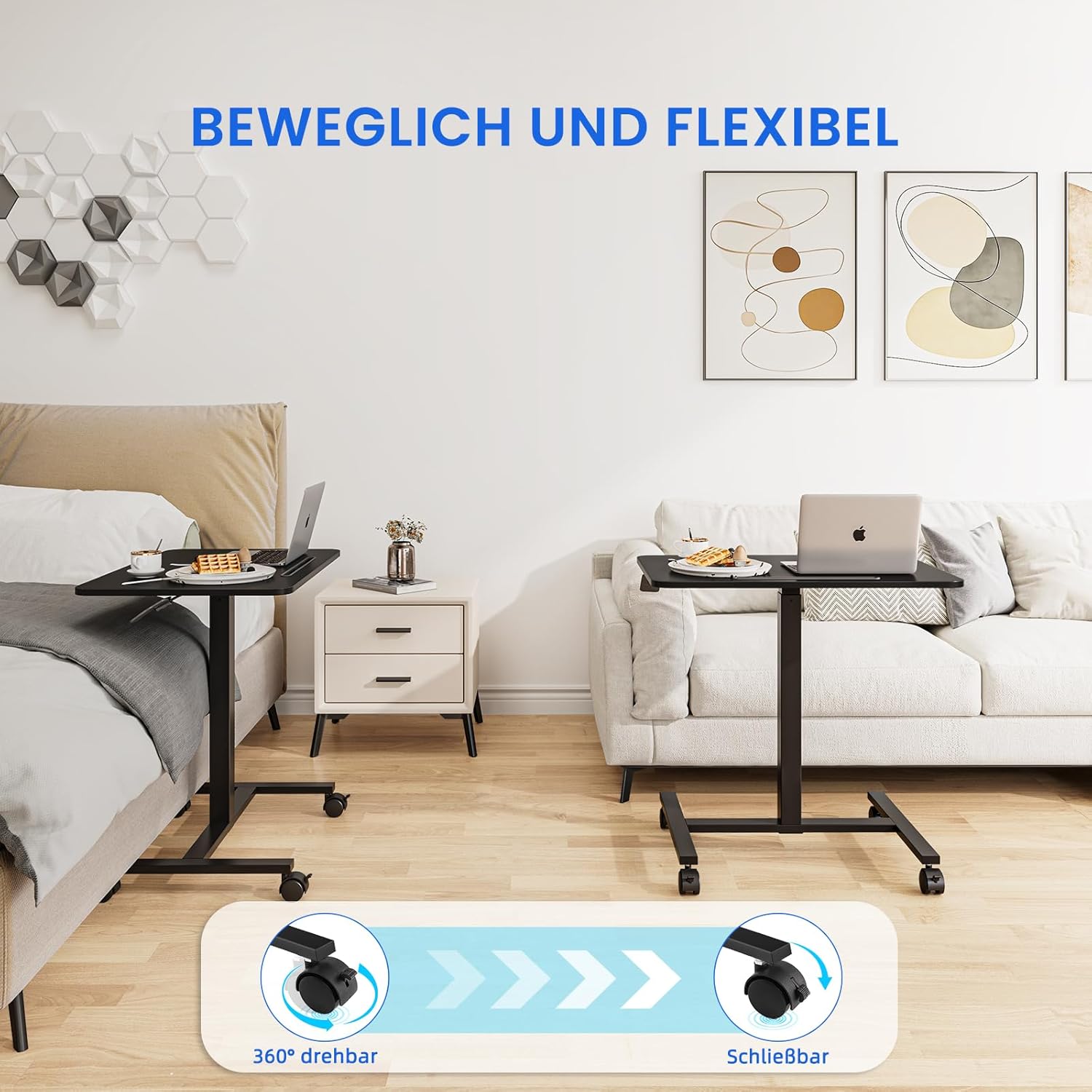 Dripex Computertisch höhenverstellbar mit Rollen, Aussparung für Tablet oder Handy, Stehsitz, PC-Tisch, kleiner Schreibtisch, mobiler Stehschreibtisch, Pflegetisch, Beistelltisch, Schwarz – Bild 7
