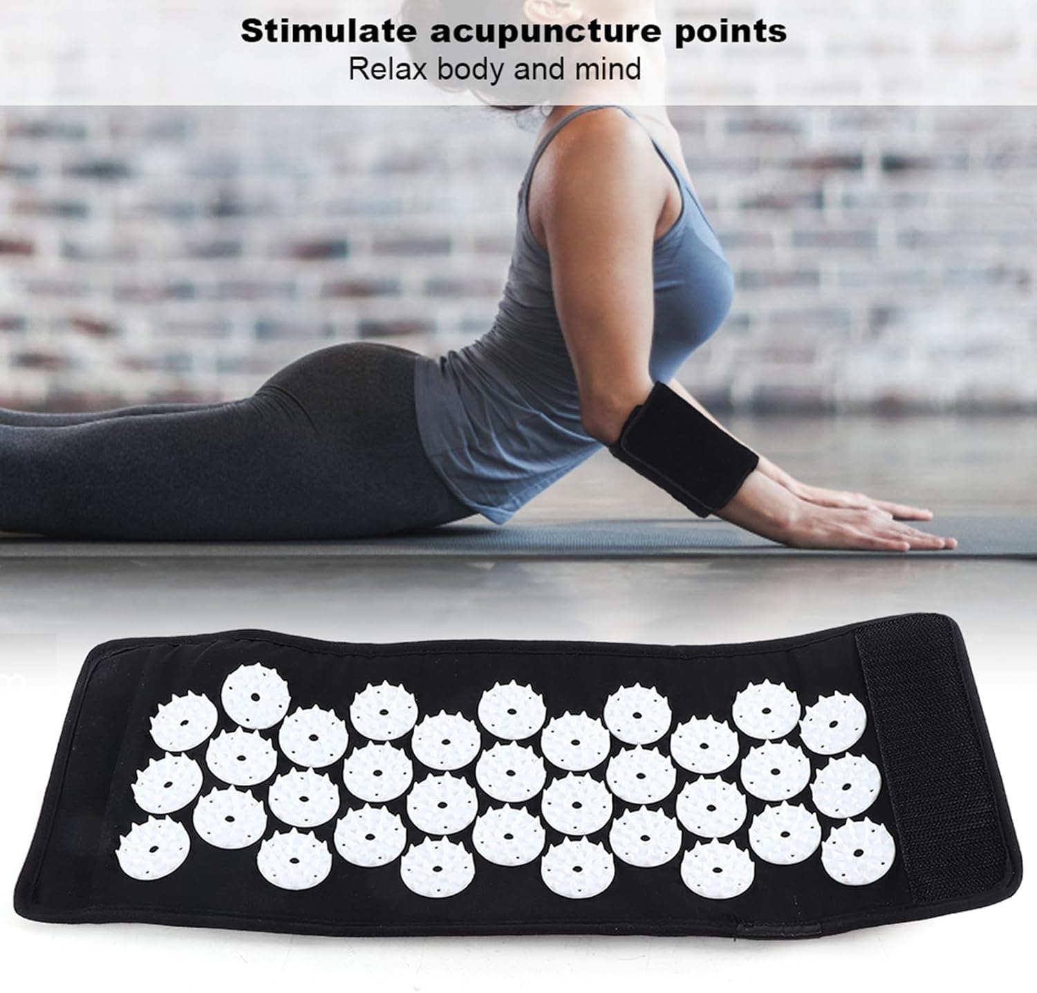 Fyearfly Akupressur-Armband, Massagegürtel, verstellbare Akupressurmatte für Arm, Nacken und Schulter, Stressabbau und Entspannung, für Yoga, Fitness und Büro (schwarz) – Bild 6