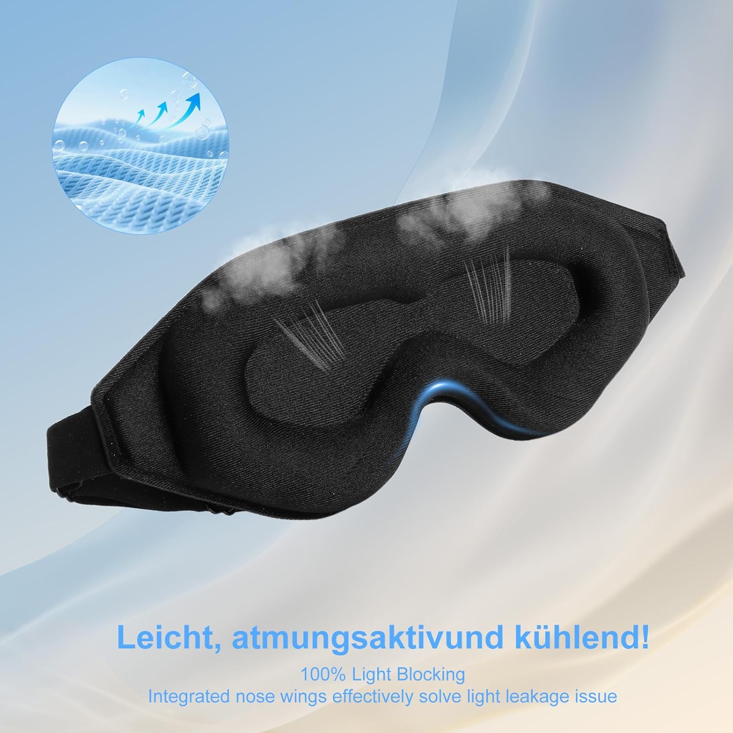 Schlafmaske für Seitenschläfer, 3D-Augenhöhlen-Schlafmaske mit 2 Paar Ohrstöpseln, Augenmaske, Schlafmaske mit verstellbarem Gummiband, Augenbinde, lichtblockierend und atmungsaktiv – Bild 4