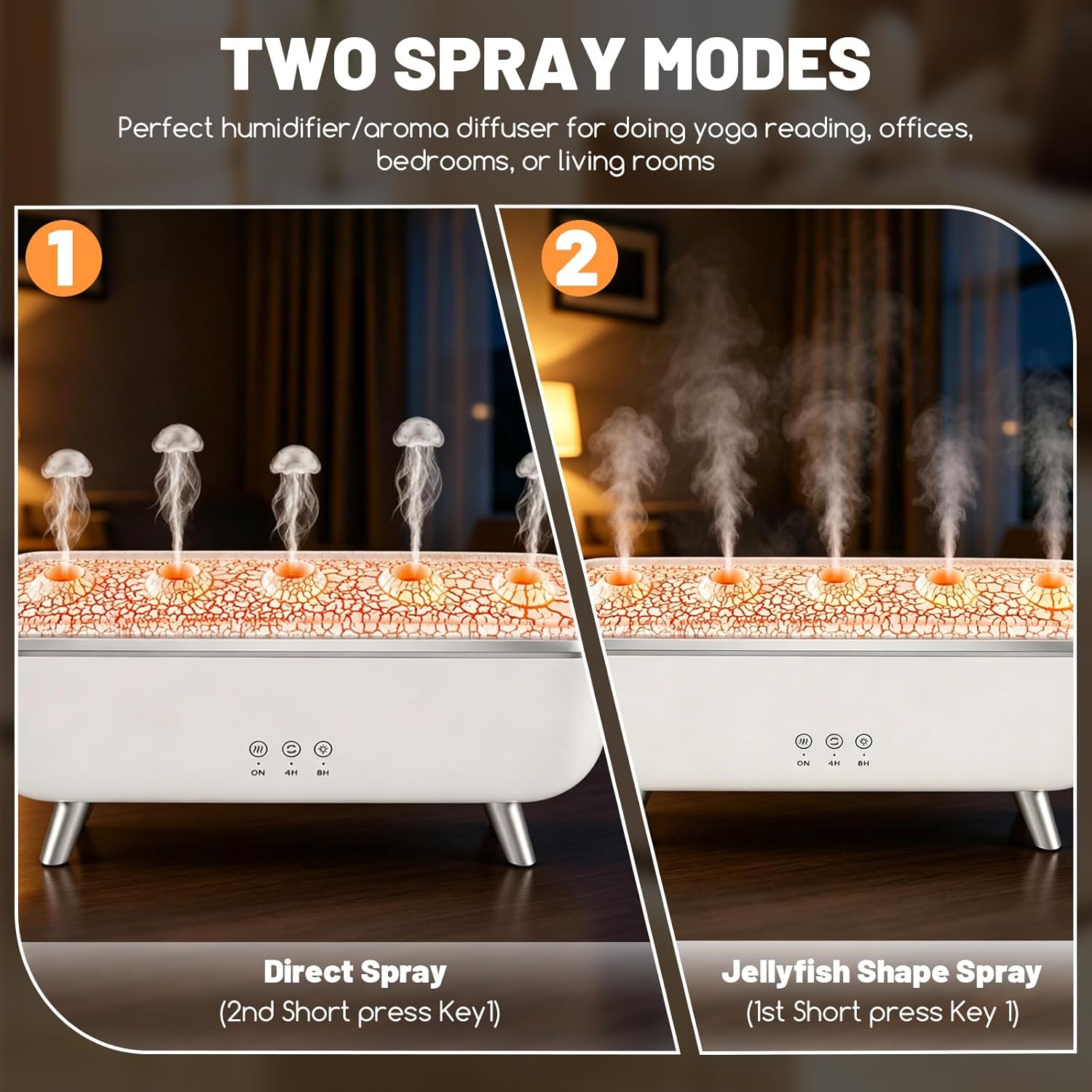 Aroma Diffuser mit Quallenförmigem Nebel & Fernbedienung, Luftbefeuchter Schlafzimmer Leise mit 7-Farben LED & 4/8H Timer Luftbefeuchter für Ätherische Öle Raumbefeuchter Aromatherapie für Yoga Meditation – Bild 6