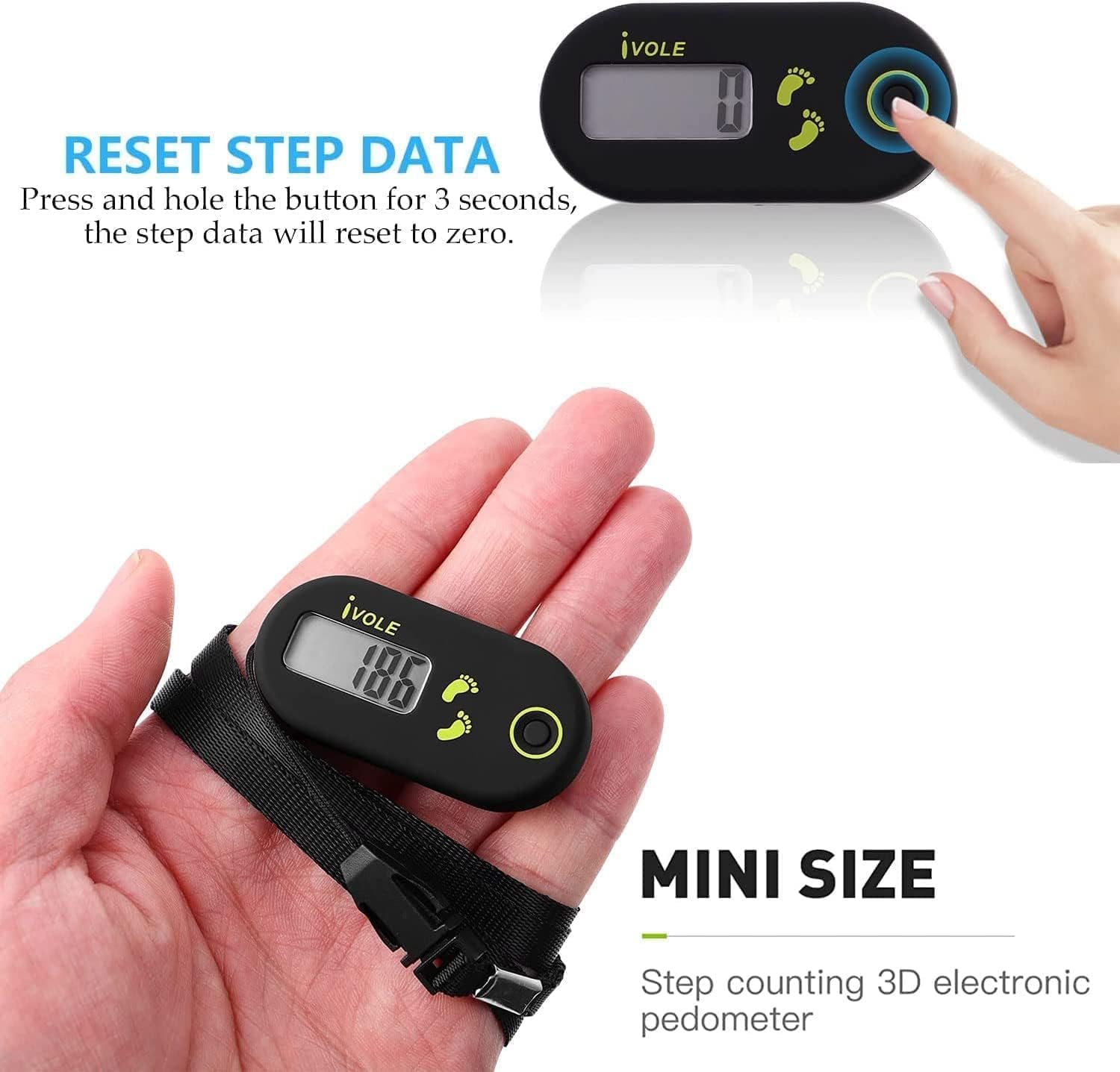 Sunshine Smile Schrittzähler zum Gehen,Einfache Schrittzähler,Mini-Pedometer- 3D-mit Clip-Lanyard,Pedometer Damen Herren Einfach – Bild 4