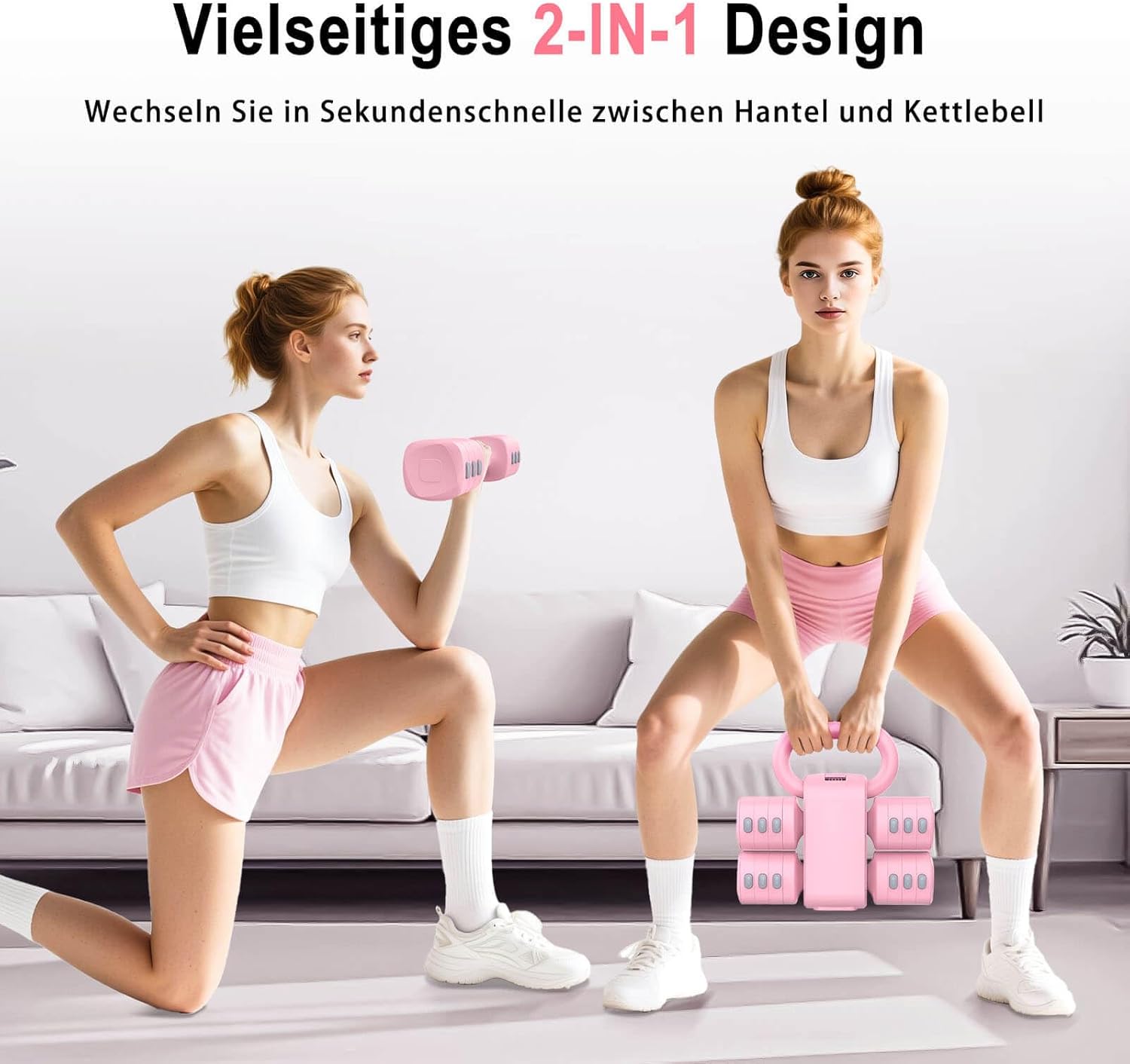 2-in-1 verstellbares Kurzhantel- und Kettlebell-Set für Damen, 4 Stufen (1–2,5 kg), Kurzhantel-Hantel-Set, verstellbar, Krafttrainingsgerät für Ganzkörpertraining – Bild 2