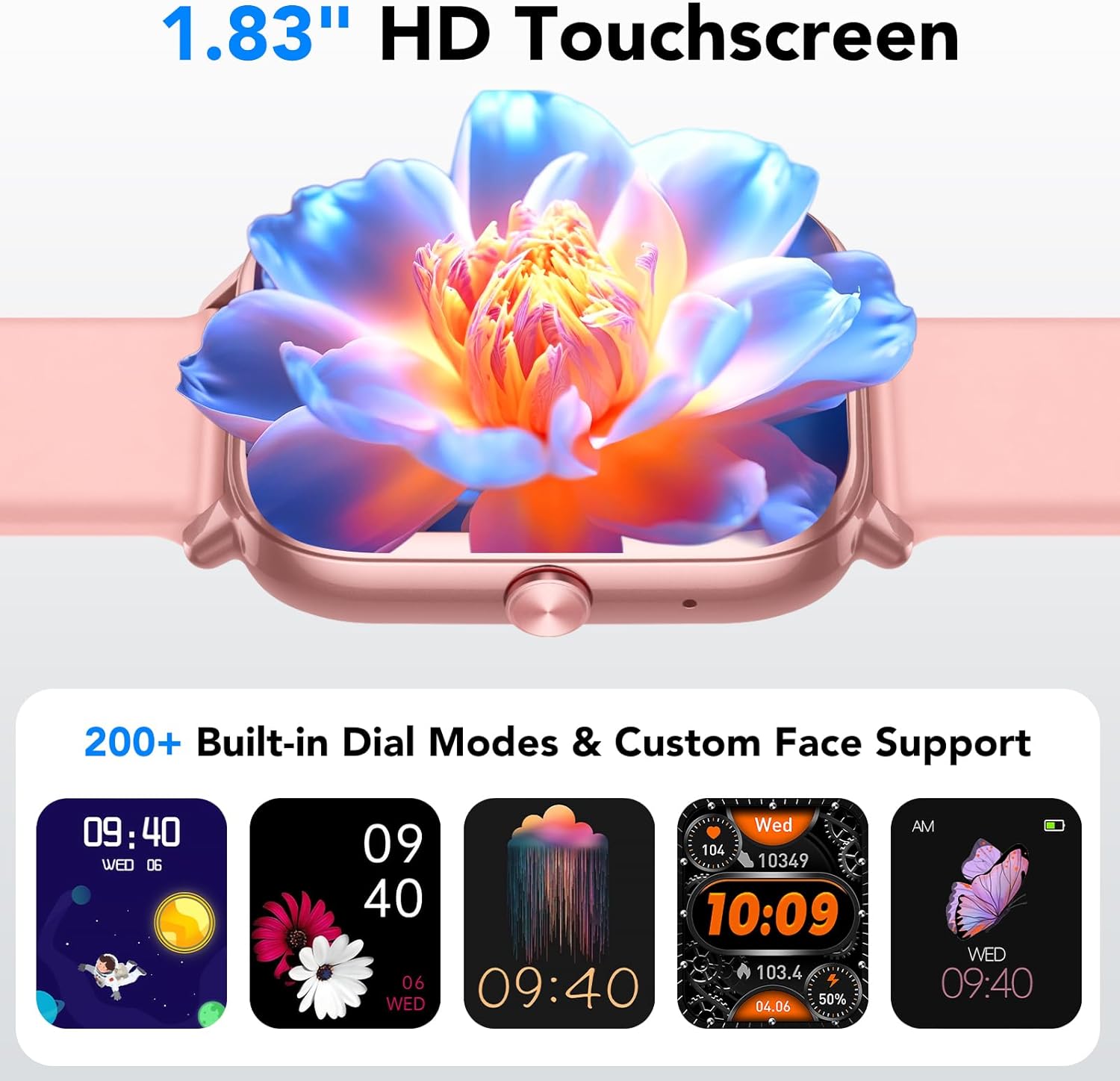 Smartwatch für Damen und Herren, 1,83 Zoll HD-Touchscreen, 20 Tage Akkulaufzeit, Fitnessuhr mit Herzfrequenzmesser, Schlafmonitor, Schrittzähler, Bluetooth-Anruffunktion, 112+ Sportmodi, IP68 – Bild 6