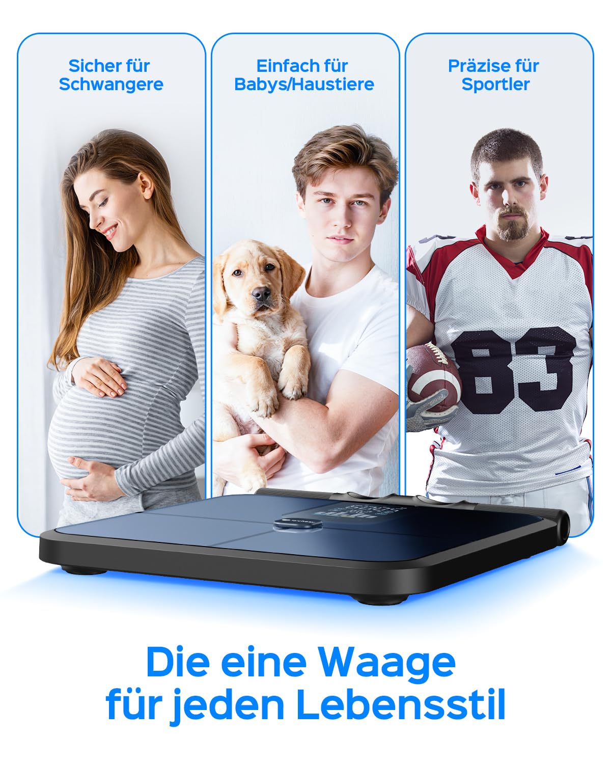 Körperfettwaage mit Handsensoren, digitale Personenwaage mit Körperfettanalyse, intelligente Waage mit 8 Elektroden für Körperfett und Muskelmasse, BMI, und 28 Körpermaßen, 180 kg – Bild 6