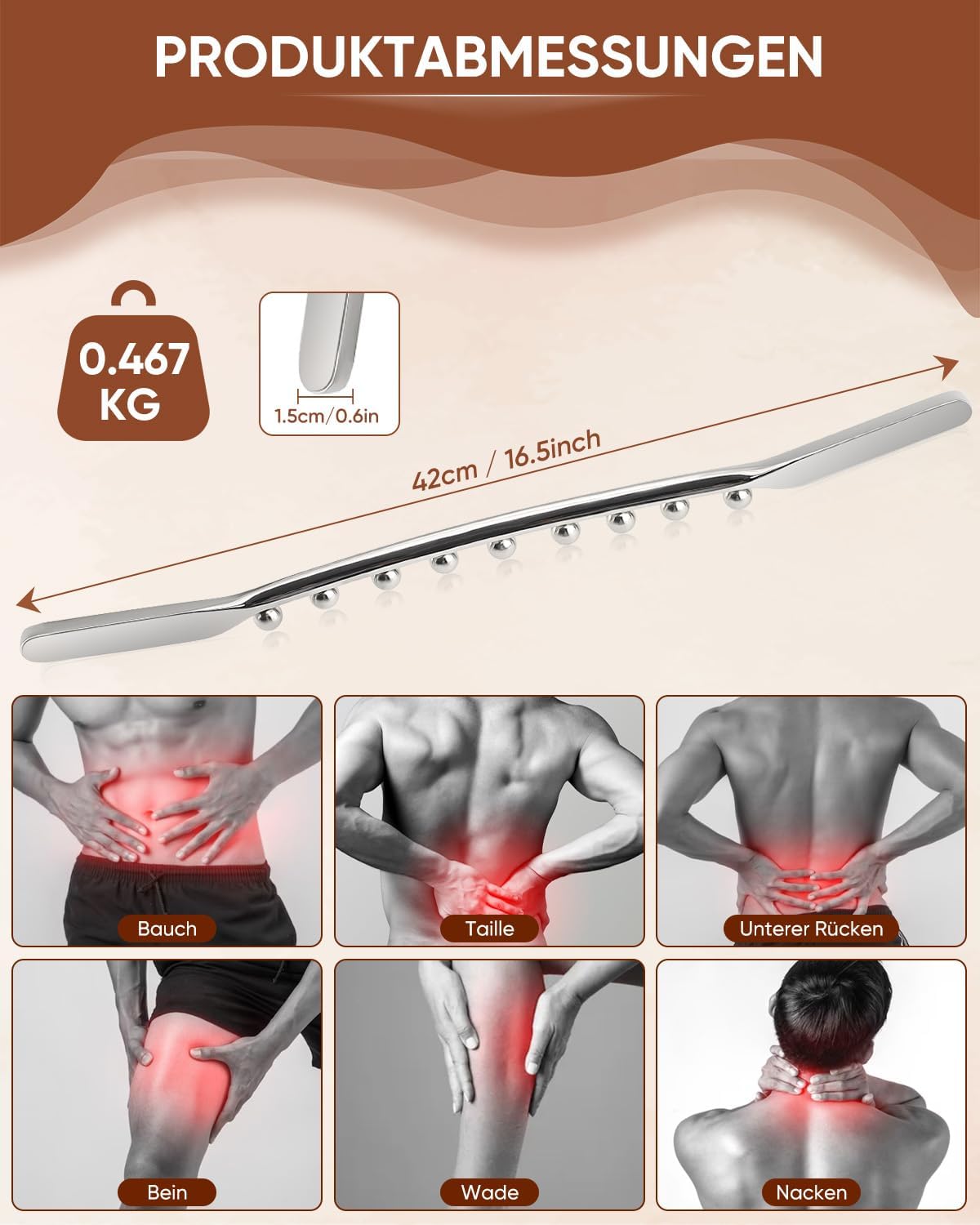 2-in-1 Faszienstab Edelstahl Gua Sha Faszienmuskelschaber Faszienroller Werkzeug für Lymphdrainage, Cellulite-Reduktion, Faszienmassage, Triggerpunkttherapie, Lösen von Verklebungen – Bild 8