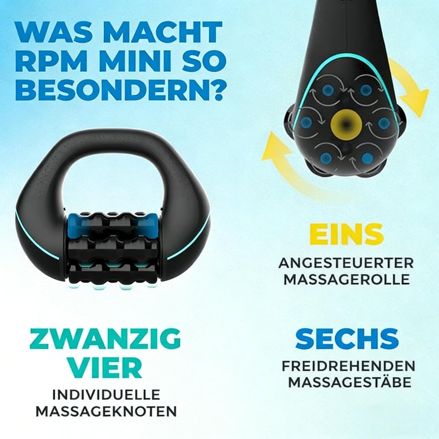 Elektrisches Hand-Rollmassagegerät mit Tiefengewebsrollen, 3 Intensitätsstufen, 24 Massagetasten – für sanfte Wärmeanwendung bis hin zu intensiver Tiefenmassage. – Bild 3