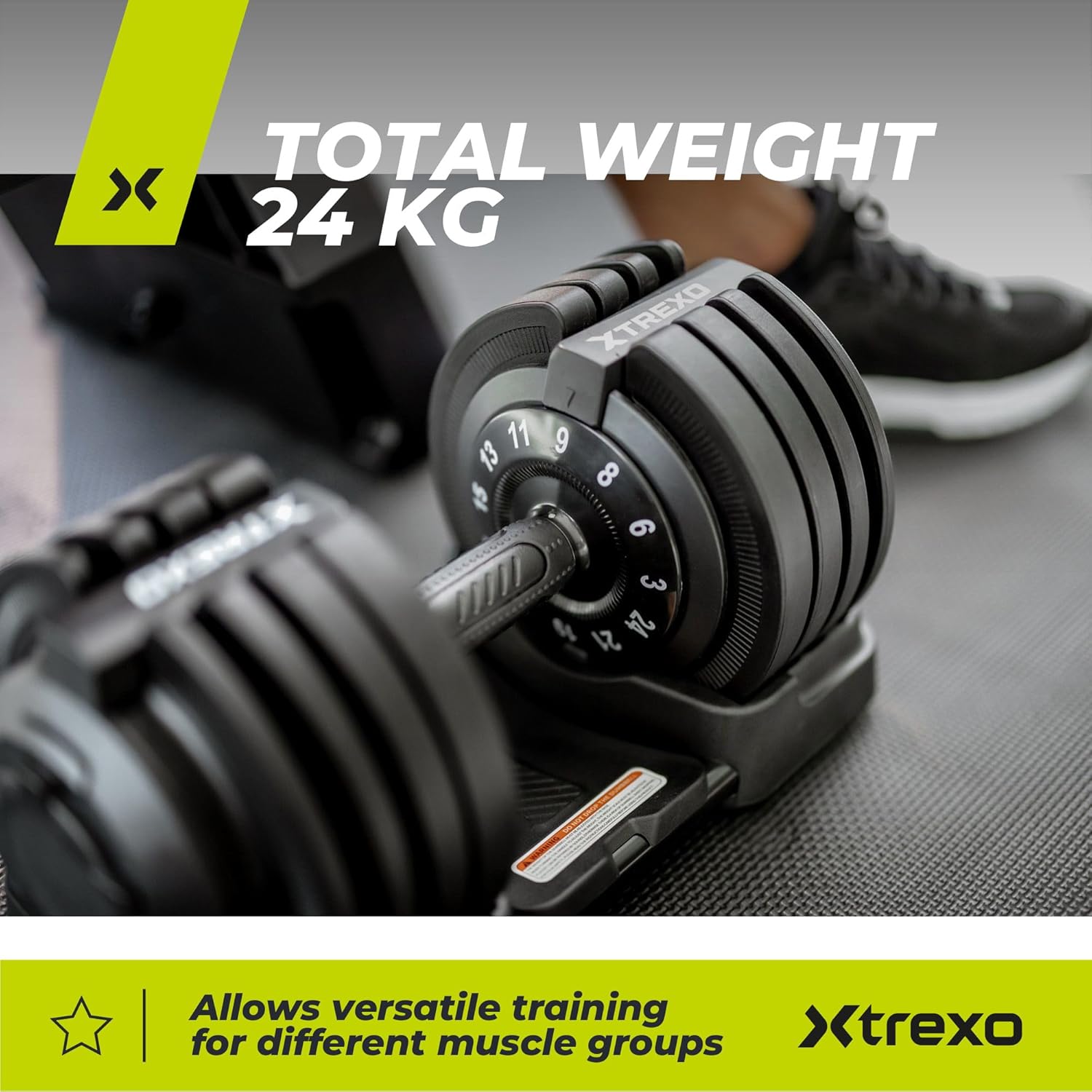 TREXO Verstellbare Hantel 18–40 kg, Gewichtsregulierung mit Drehknopf, verstellbare Hantel aus Eisen für Fitnessübungen, verstellbare Hantel mit ergonomischem, rutschfestem Griff, Farbe Schwarz – Bild 6