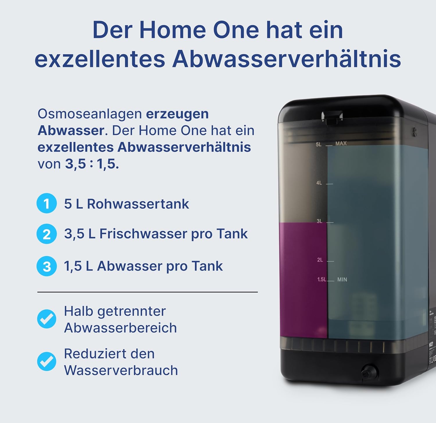 HO3 Home One Tisch-Osmoseanlage für Trinkwasser mit 4 Temperaturstufen (RT, 50, 85, 95 °C), 10 Stufen Wasserausstoß, mit Echtzeit-TDS, 8-stufiger Filterung und doppeltem Luma UV, Wasserfilter (weiß) – Bild 8